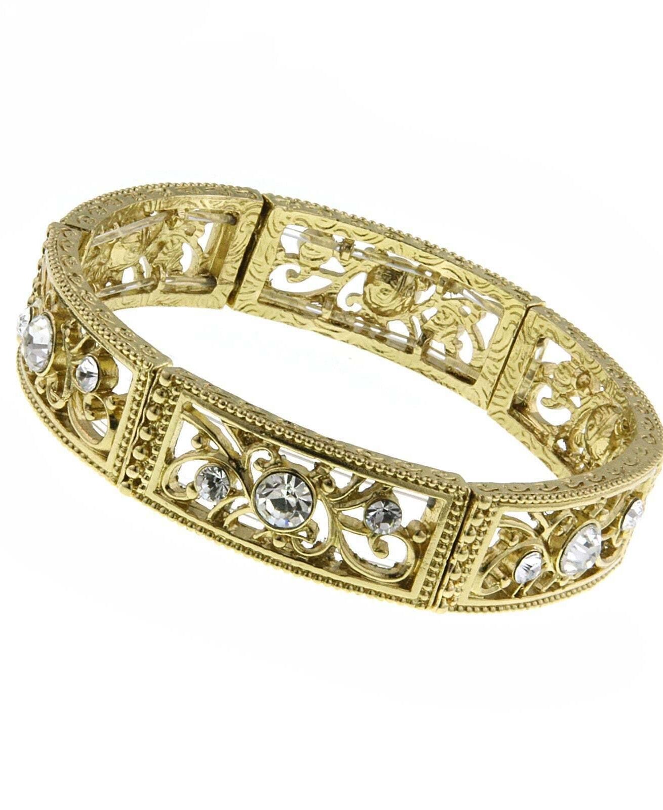 2028 Jewelry Intricate Filigree Crystal Accent Stretch Bracelet