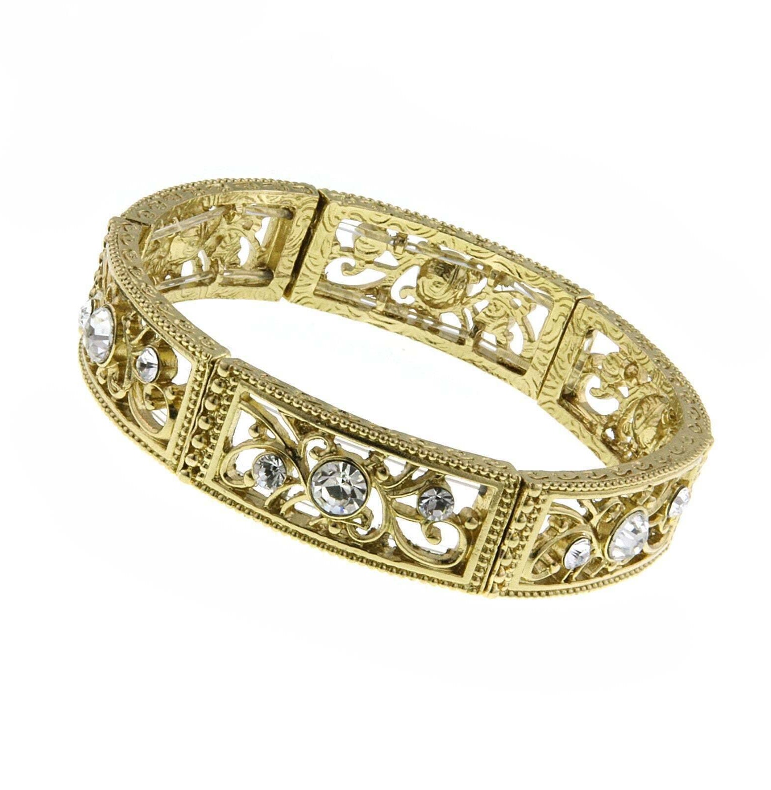 2028 Jewelry Intricate Filigree Crystal Accent Stretch Bracelet