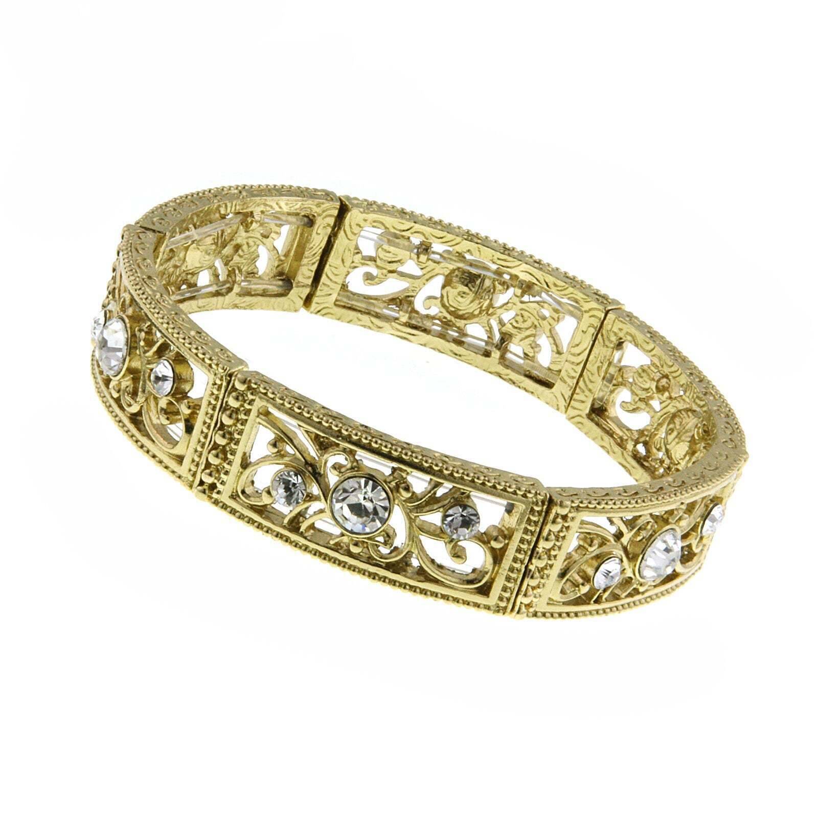 2028 Jewelry Intricate Filigree Crystal Accent Stretch Bracelet