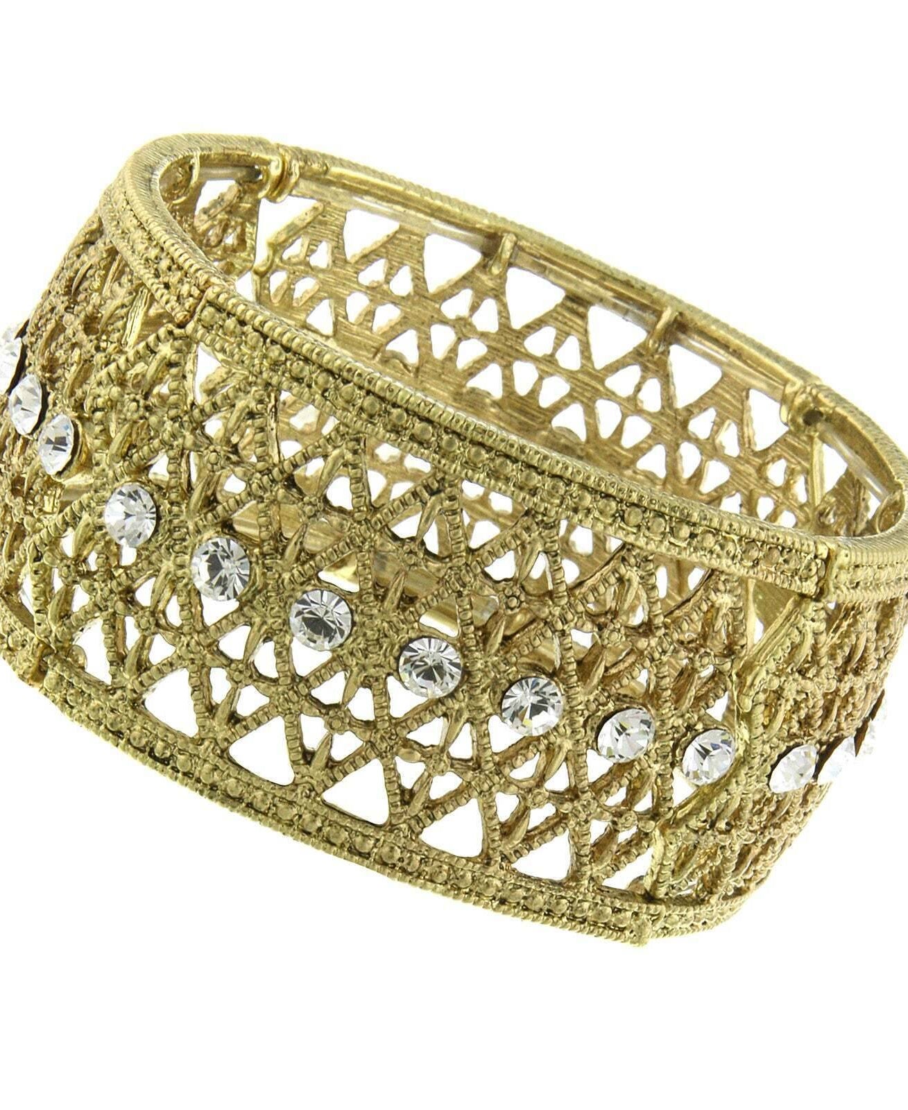 2028 Jewelry Crystal Wide Filigree Stretch Bracelet