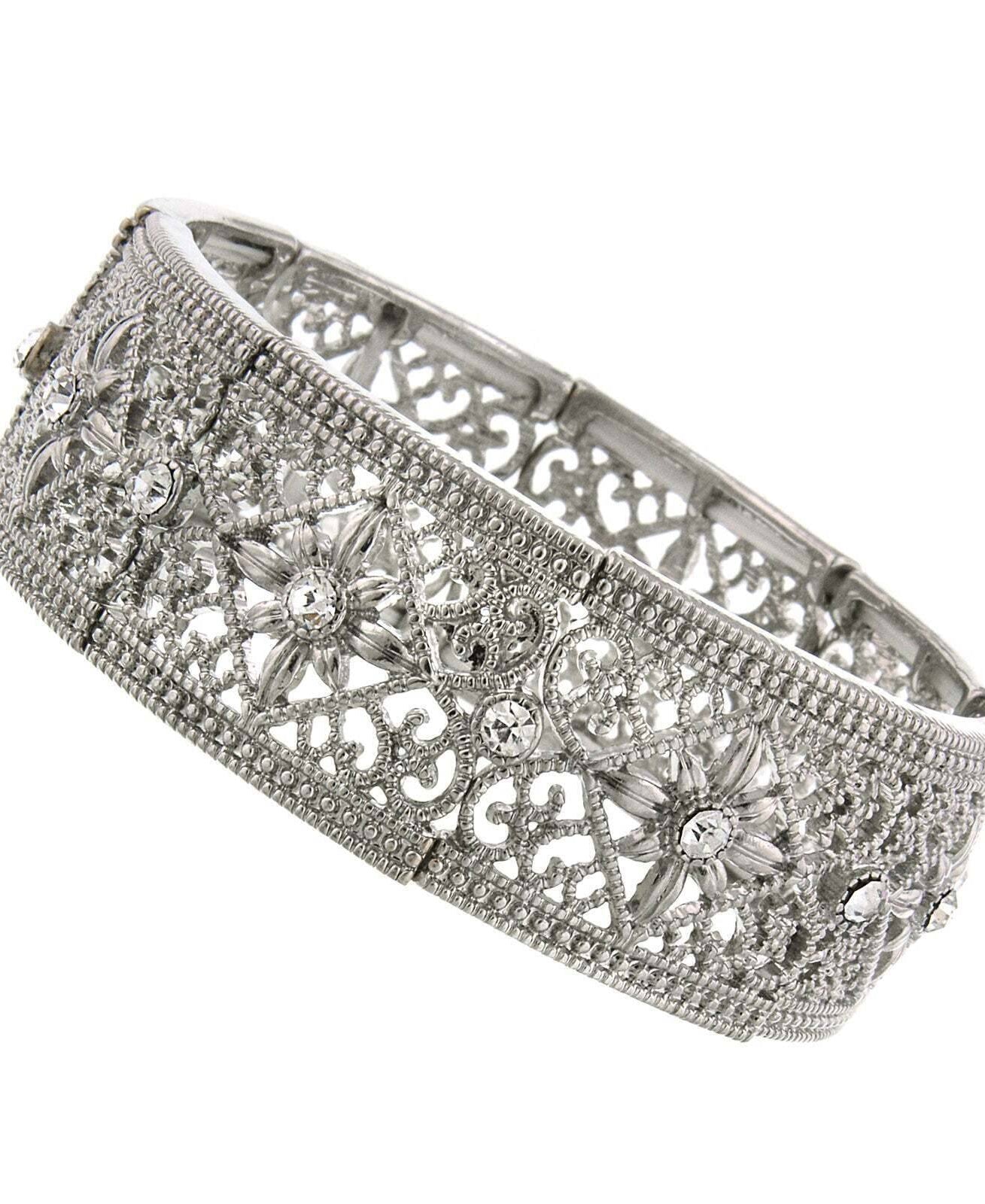 2028 Jewelry Ornate Filigree Crystal Stretch Bracelet