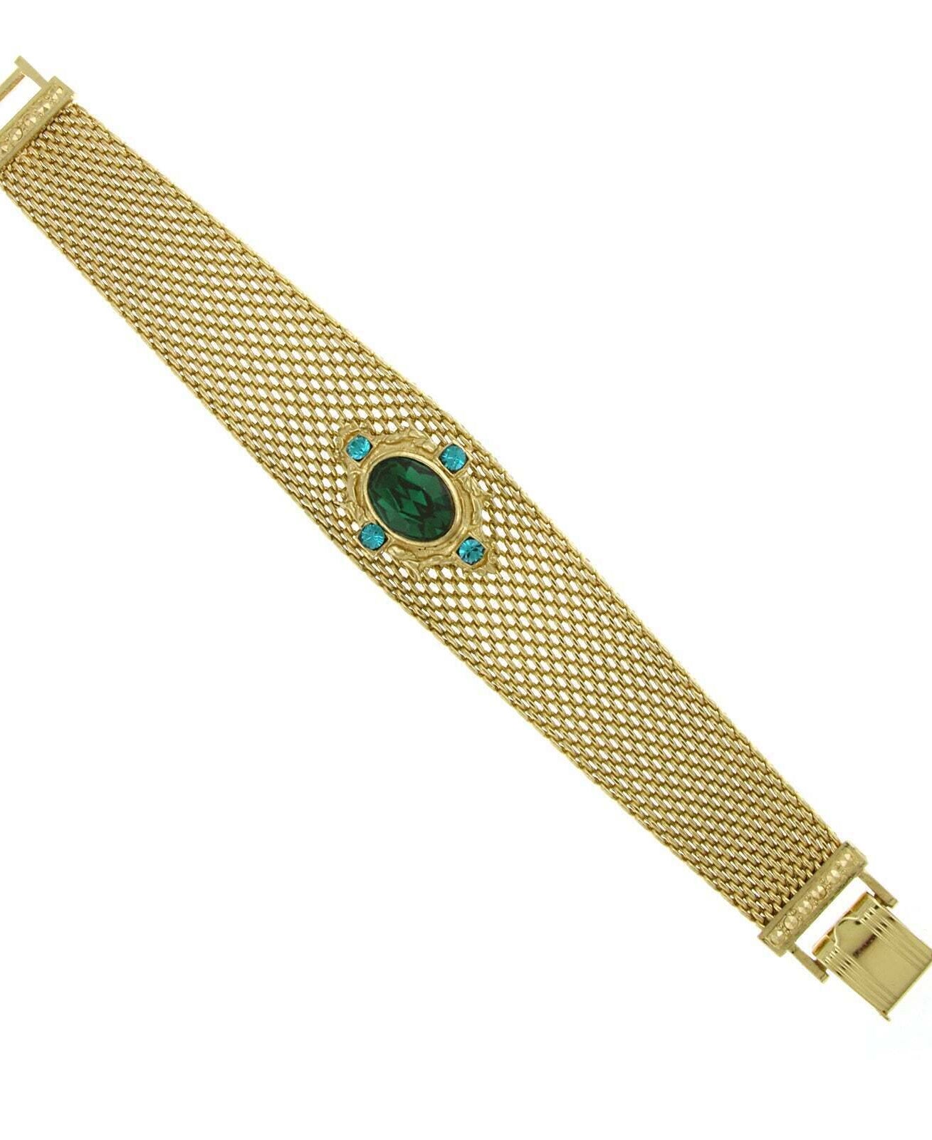 1928 Jewelry Oval Emerald Green Crystal Mesh Band Bracelet