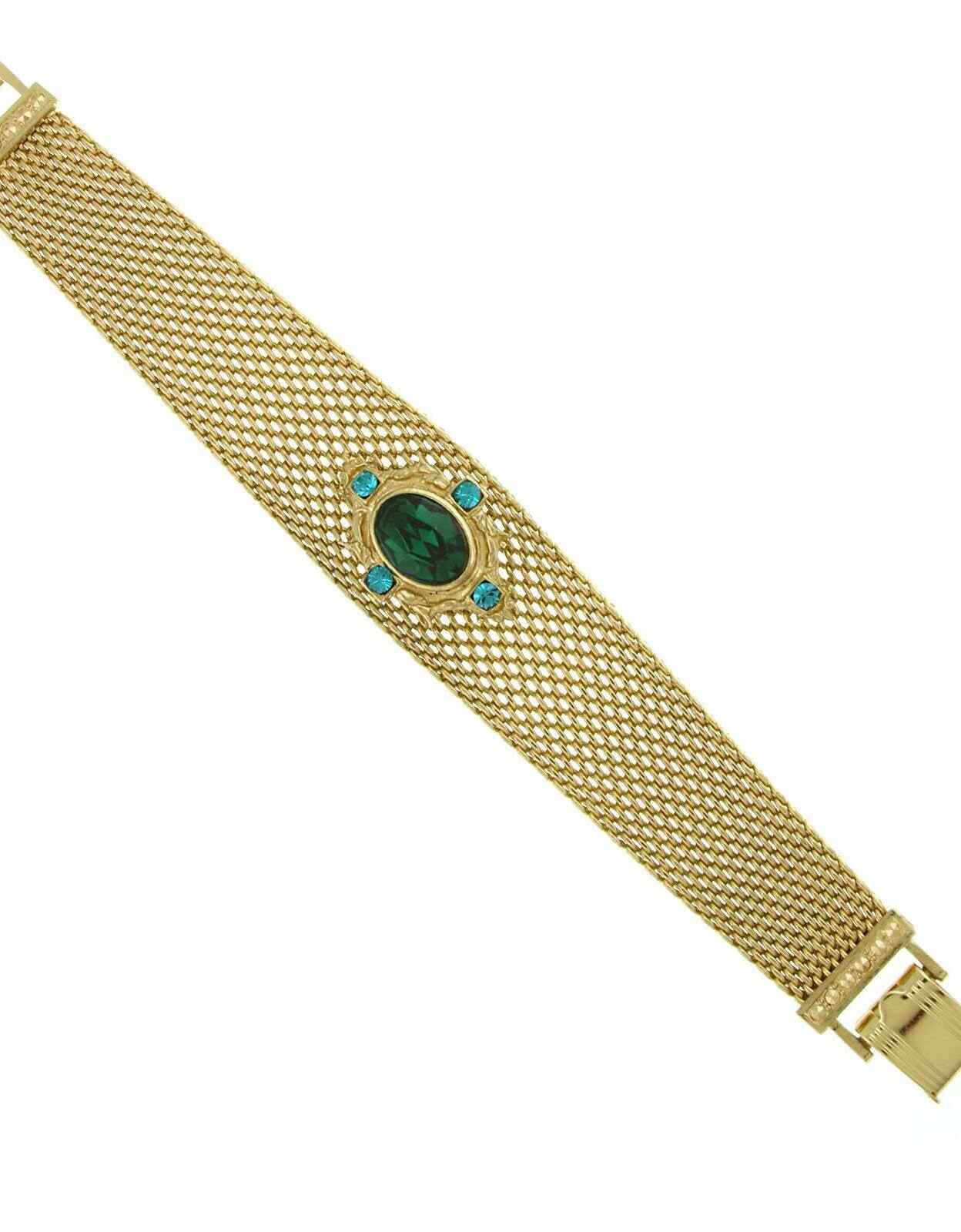 1928 Jewelry Oval Emerald Green Crystal Mesh Band Bracelet