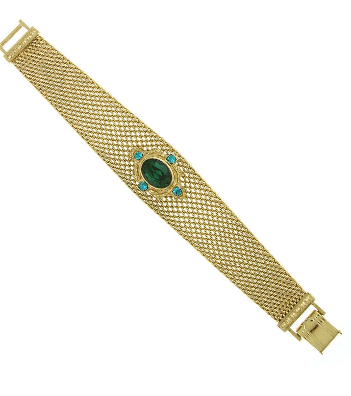 1928 Jewelry Oval Emerald Green Crystal Mesh Band Bracelet