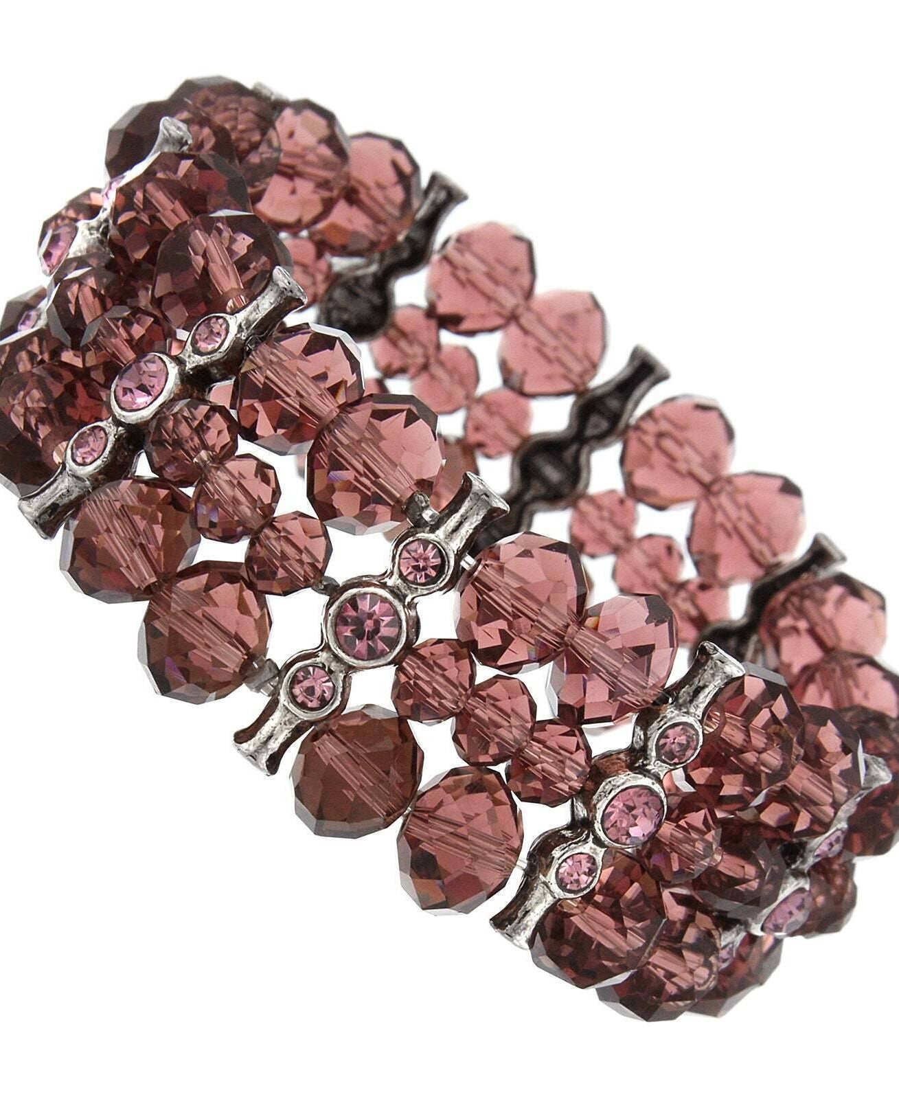 2028 Jewelry Purple Crystal 3-Row Beaded Stretch Bracelet
