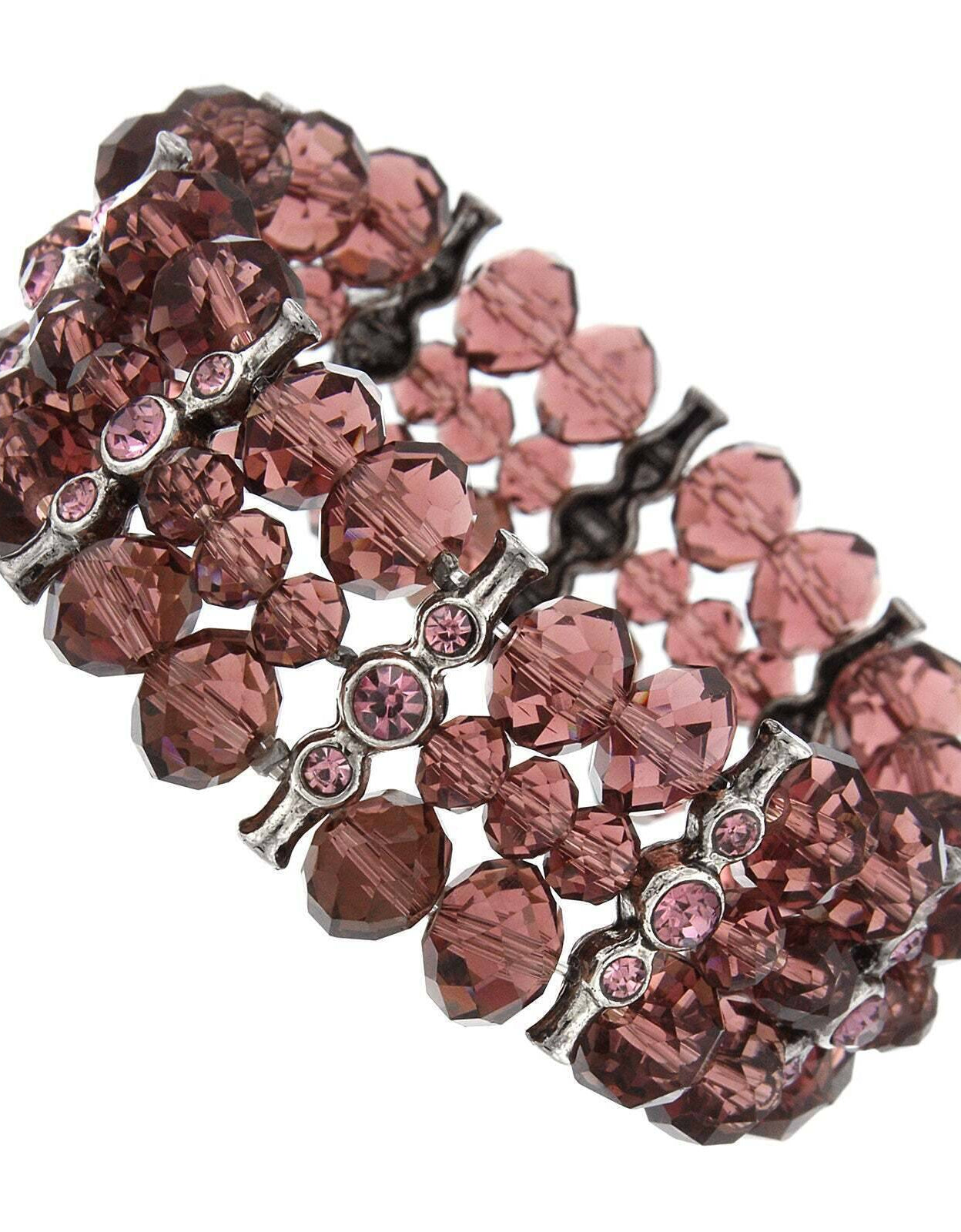 2028 Jewelry Purple Crystal 3-Row Beaded Stretch Bracelet