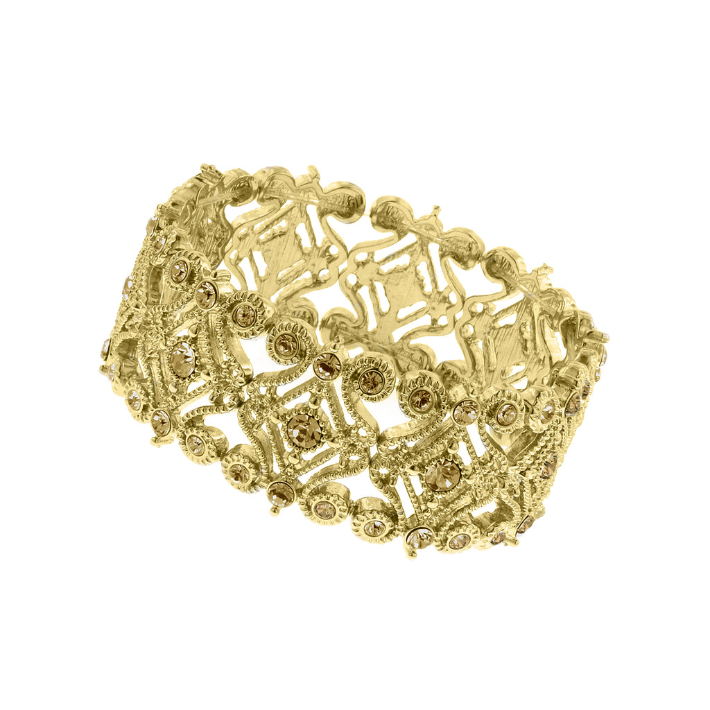 Gold Tone Light Topaz Color Scroll Stretch Bracelet