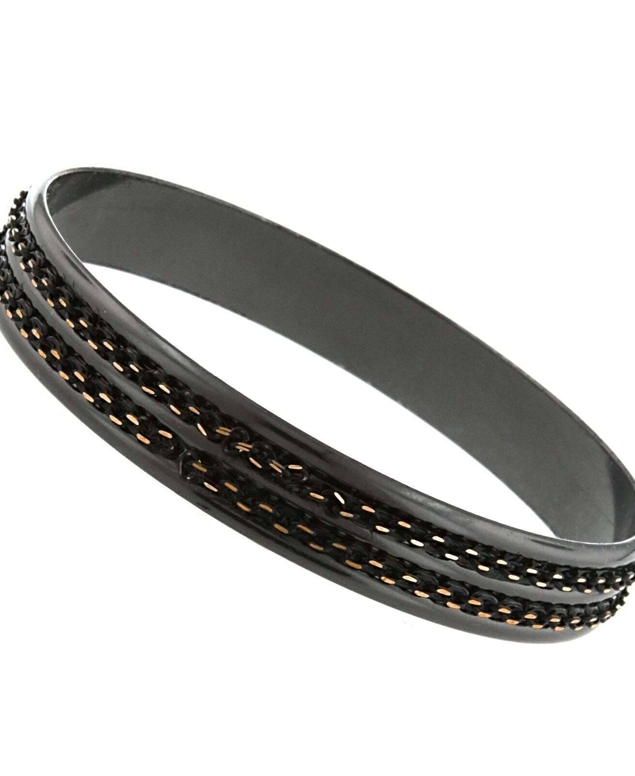 1928 Jewelry Eclipse Black And Gold Double Chain Wrapped Bangle Bracelet
