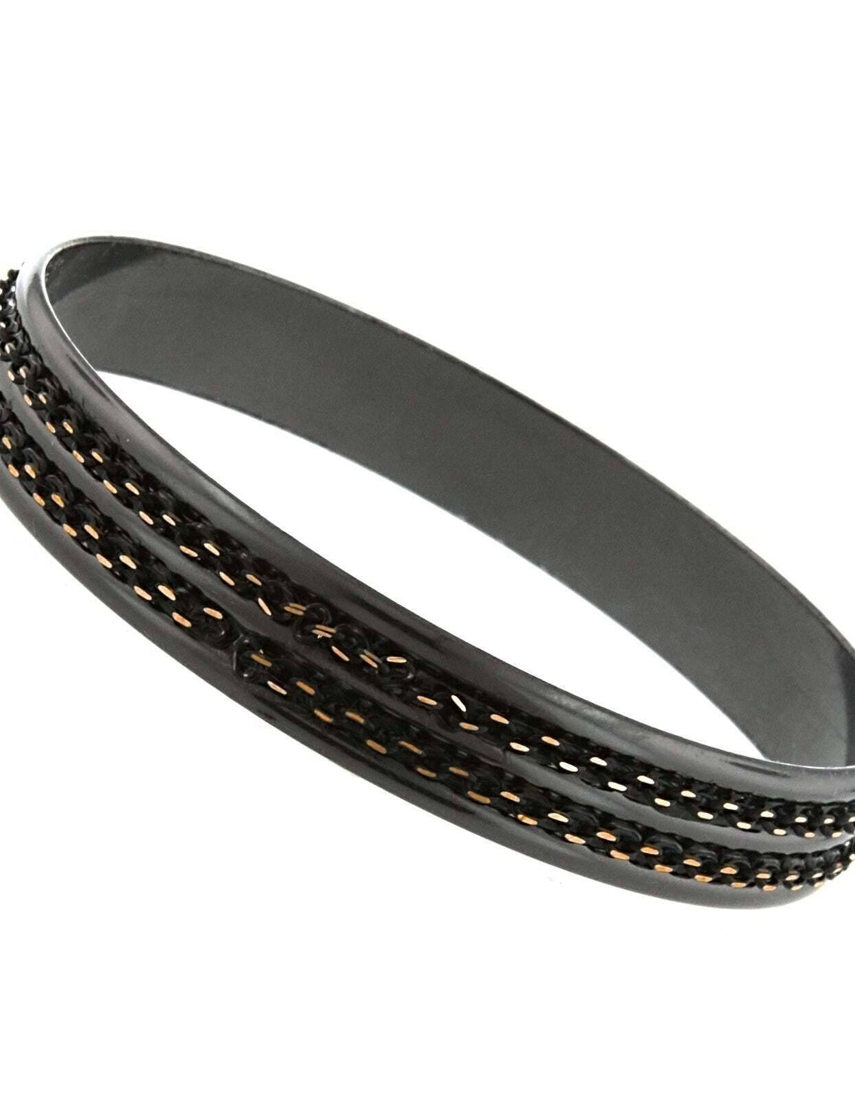 1928 Jewelry Eclipse Black And Gold Double Chain Wrapped Bangle Bracelet