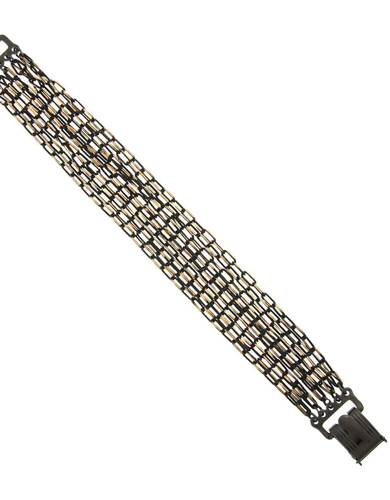 1928 Jewelry Eclipse Black And Gold Multi Chain Clasp Bracelet