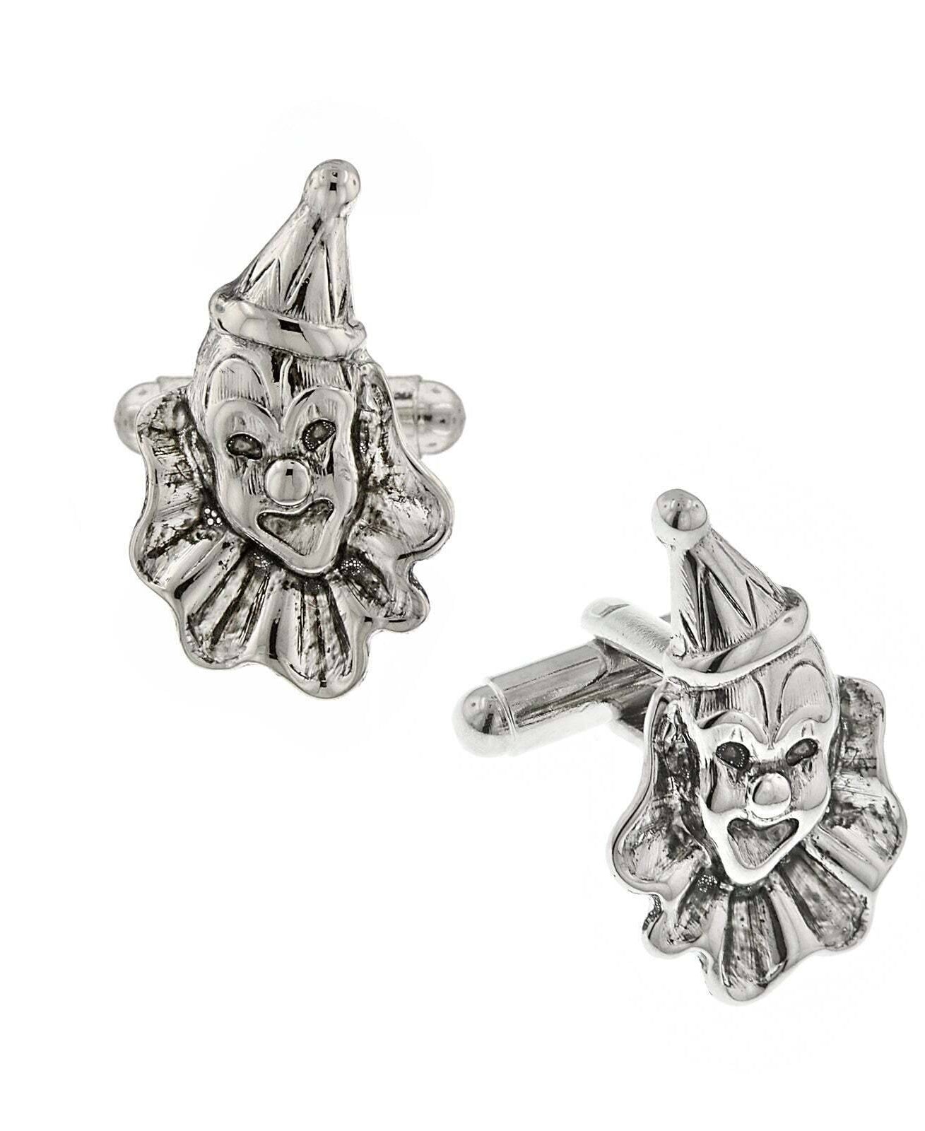 1928 Jewelry Mens Silver Vintage Circus Clown Cufflinks