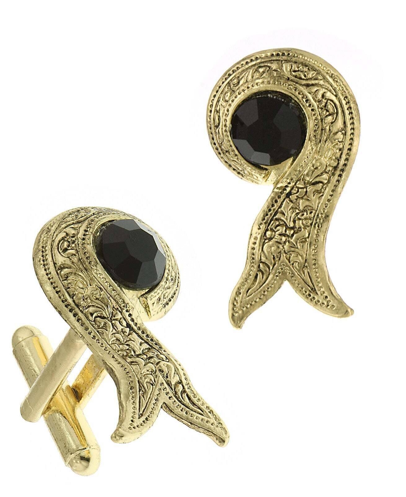 1928 Jewelry Black Crystal Ribbon Cufflinks