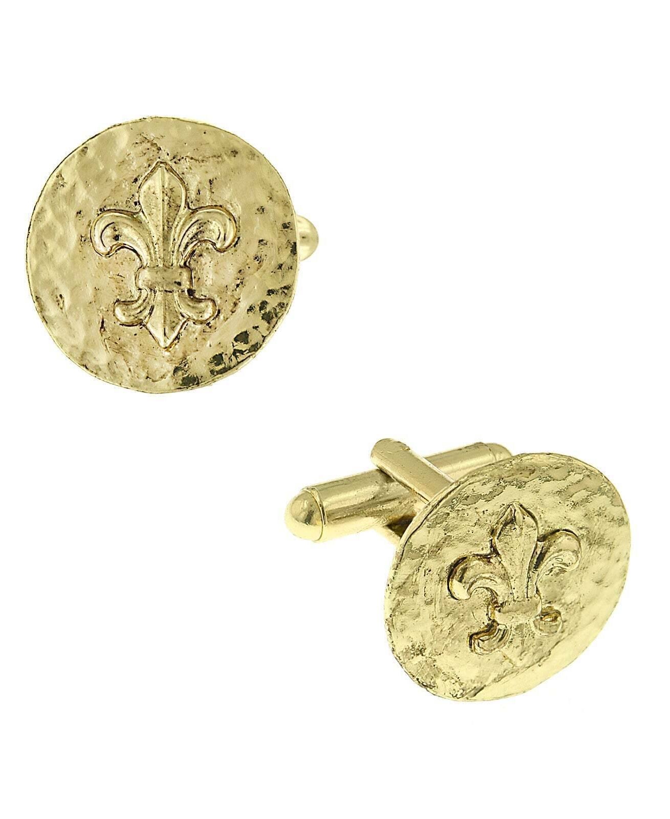 1928 Jewelry Round Textured Fleur De Lis Cufflinks
