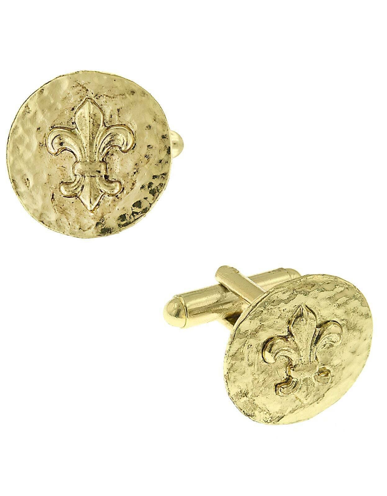 1928 Jewelry Round Textured Fleur De Lis Cufflinks