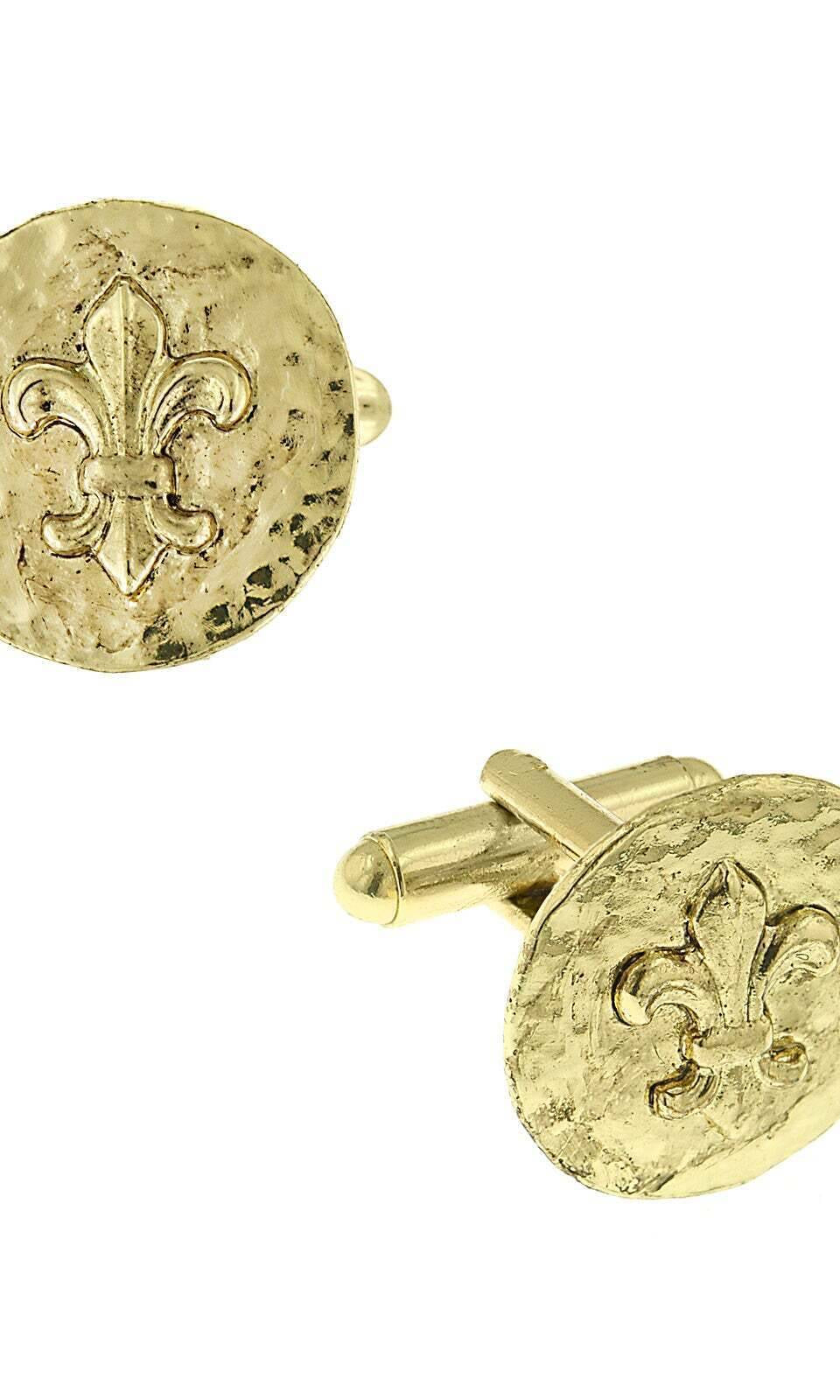 1928 Jewelry Round Textured Fleur De Lis Cufflinks
