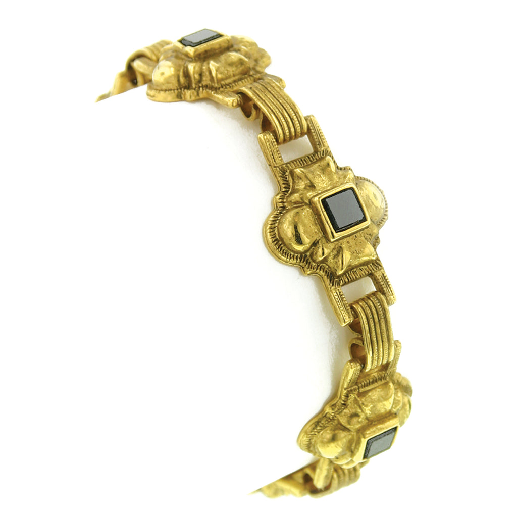 Gold Tone Onyx Interlocking Bracelet