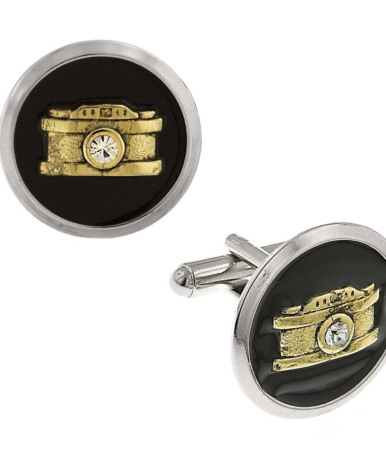 1928 Jewelry Black Enamel Crystal Camera Cufflinks