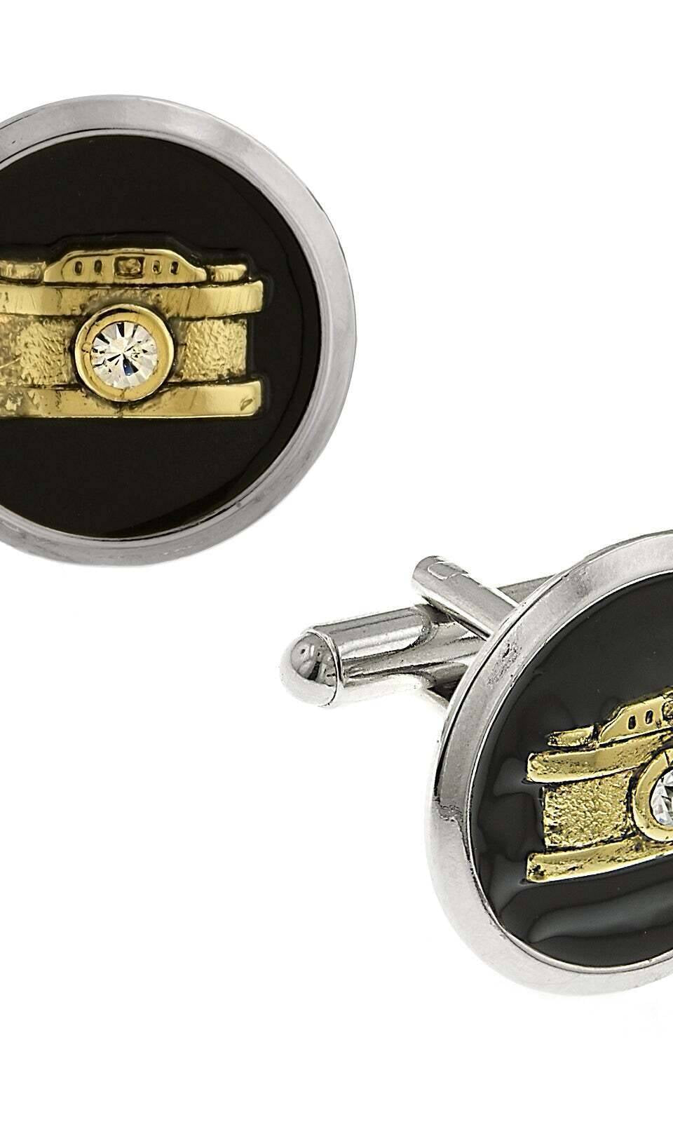 1928 Jewelry Black Enamel Crystal Camera Cufflinks