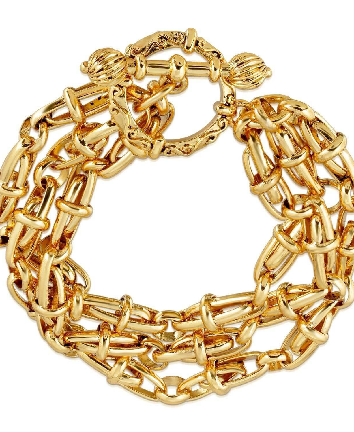 Antiquities Couture Gold Artifact Three Tier Chain Toggle Bracelet