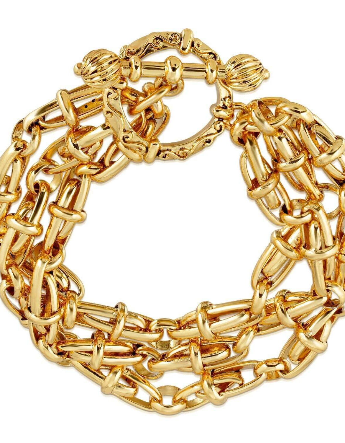 Antiquities Couture Gold Artifact Three Tier Chain Toggle Bracelet