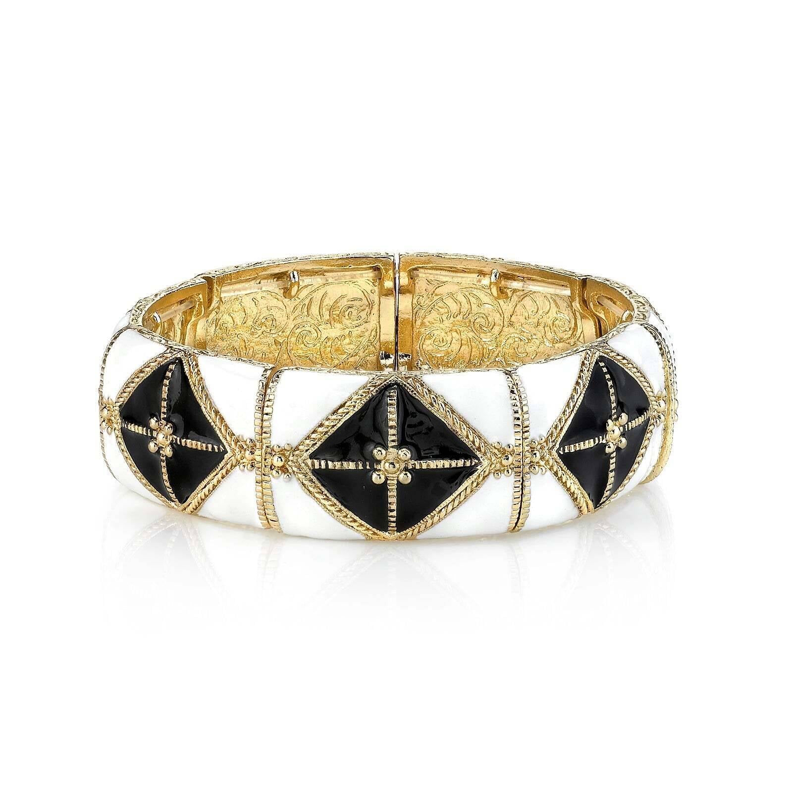 2028 Jewelry Black And White Enamel Stretch Bracelet