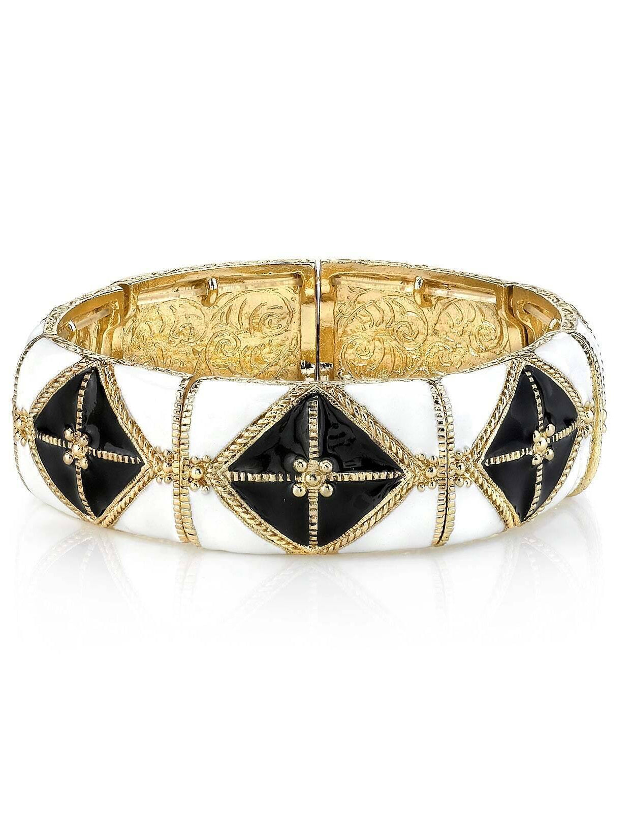 2028 Jewelry Black And White Enamel Stretch Bracelet