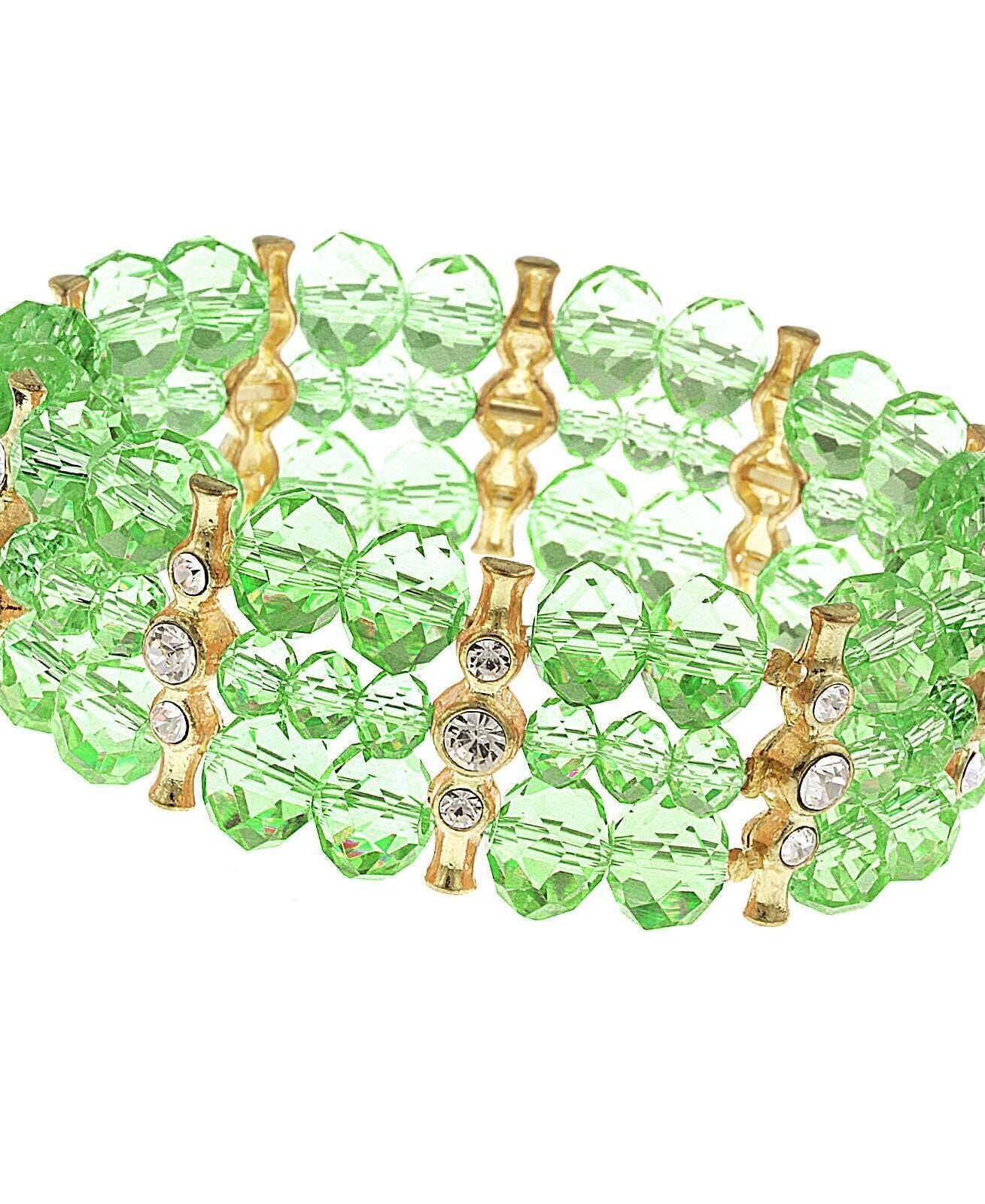 2028 Jewelry Multi Round Crystal 3-Row Beaded Stretch Bracelet