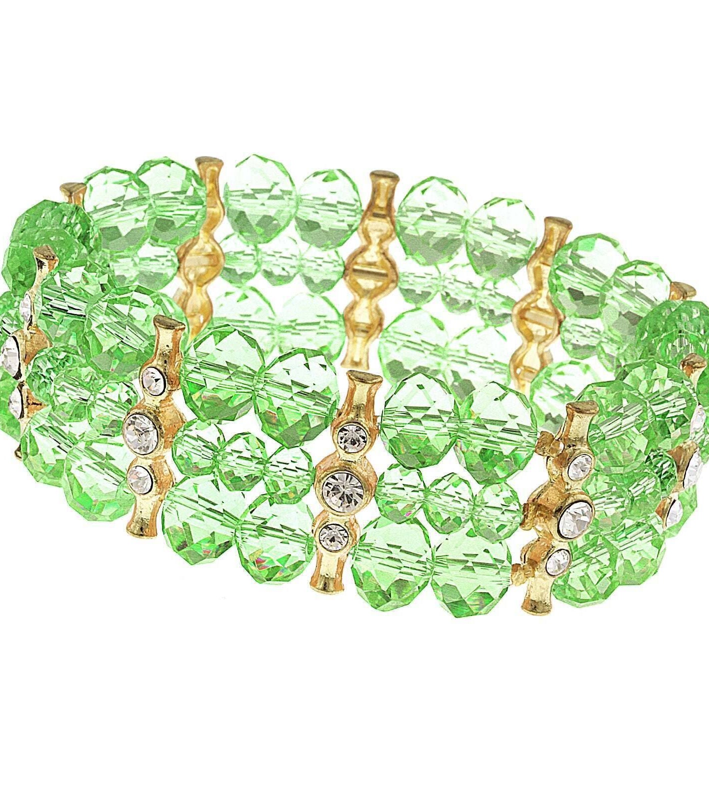 2028 Jewelry Multi Round Crystal 3-Row Beaded Stretch Bracelet