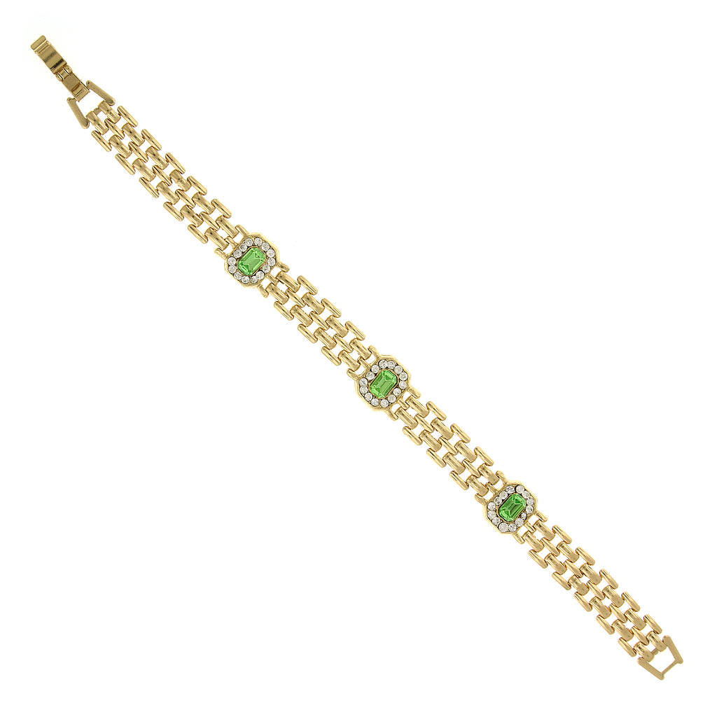 Gold Tone Green And Crystal Clasp Bracelet