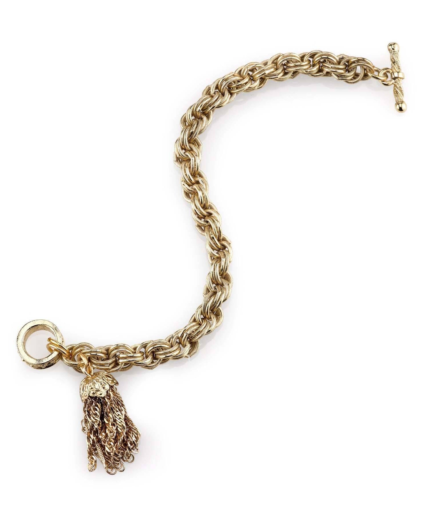2028 Jewelry Gold Double Rope Link Tassel Toggle Bracelet