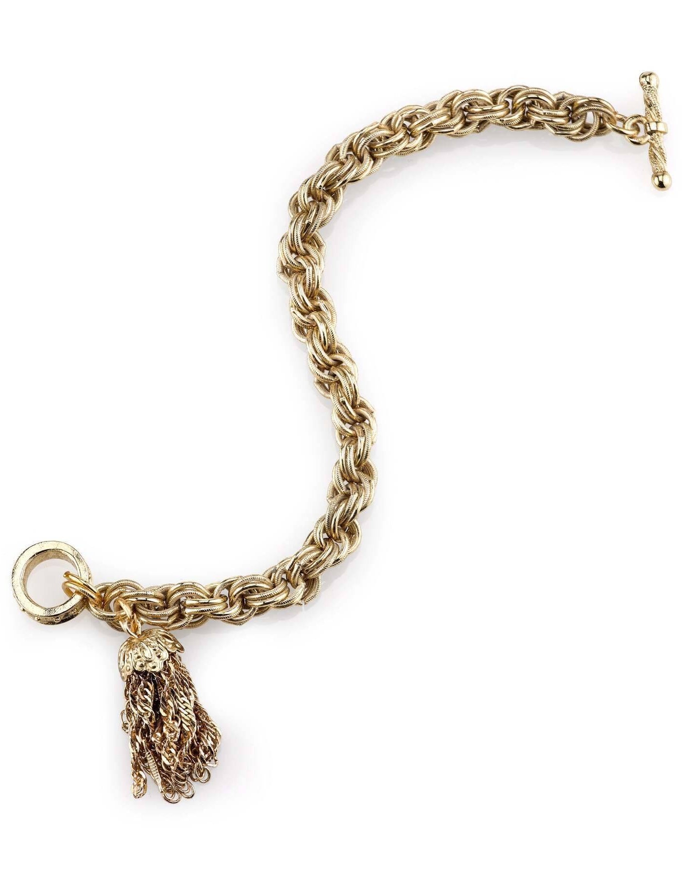 2028 Jewelry Gold Double Rope Link Tassel Toggle Bracelet