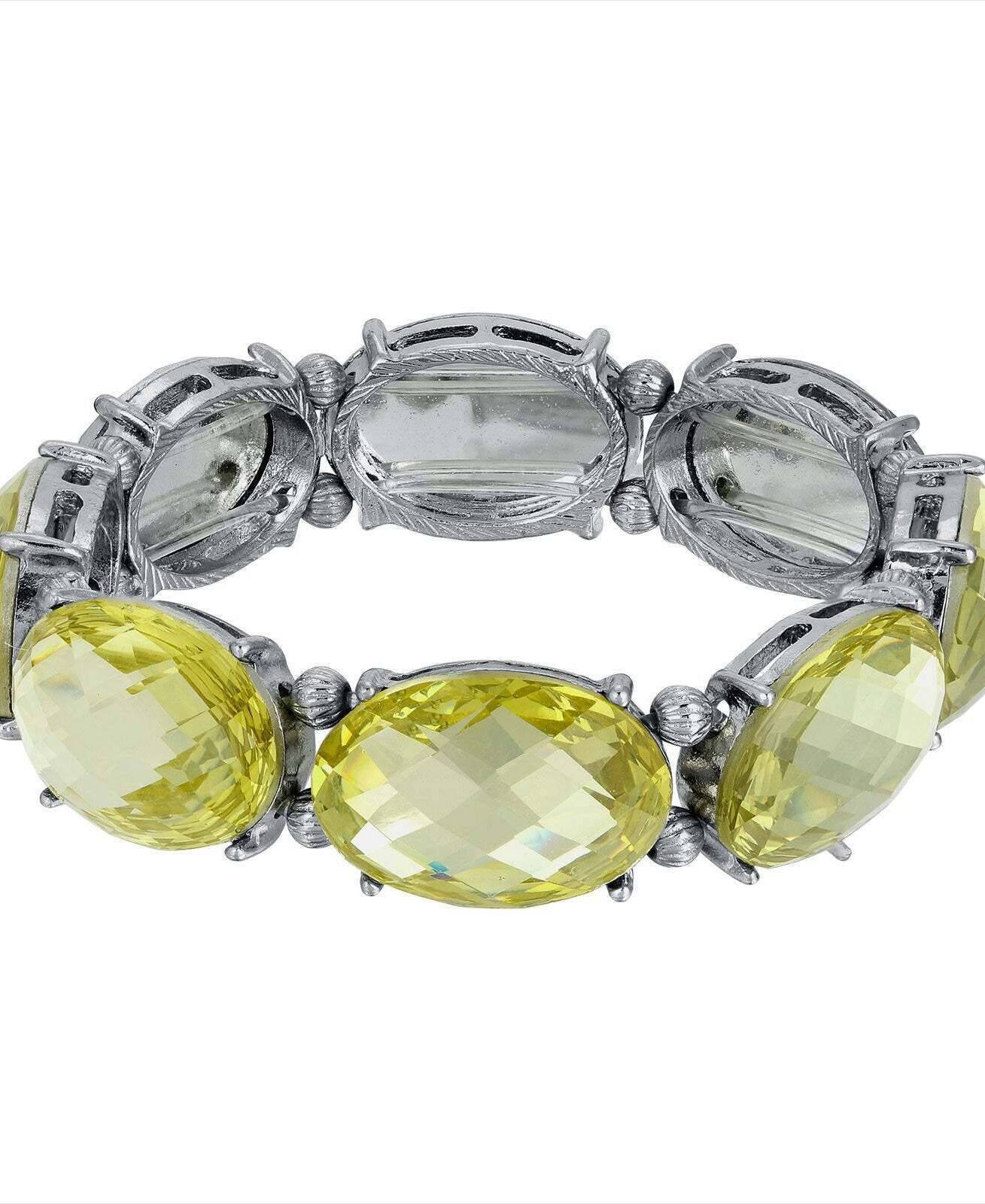 1928 Jewelry Light Yellow Crystal Oval Faceted Stretch Bracelet