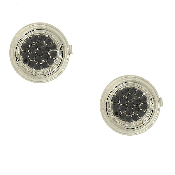 Silver Tone Pave Crystal Button Cover Black
