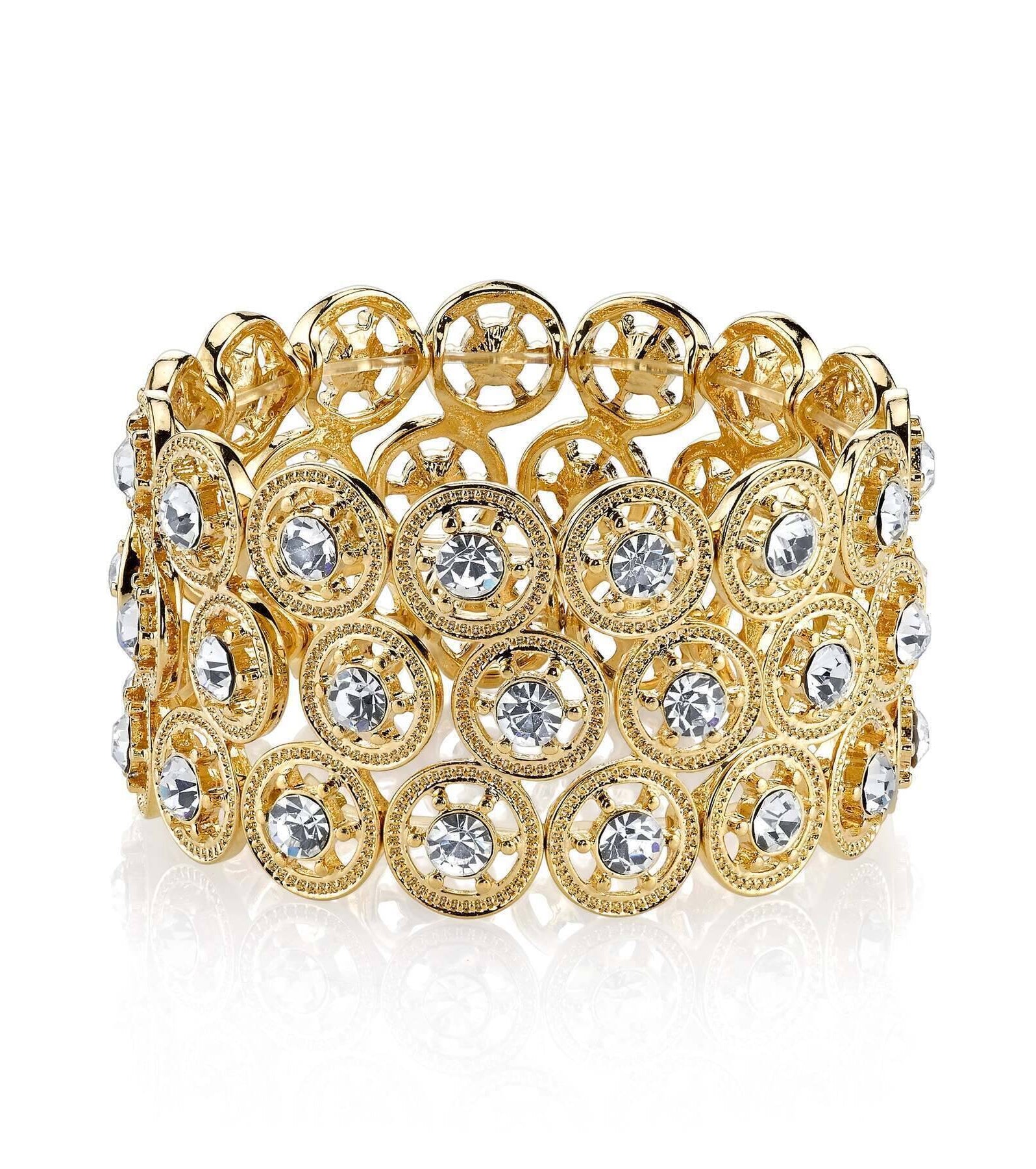 2028 Jewelry Round Spoked Crystal Stretch Bracelet