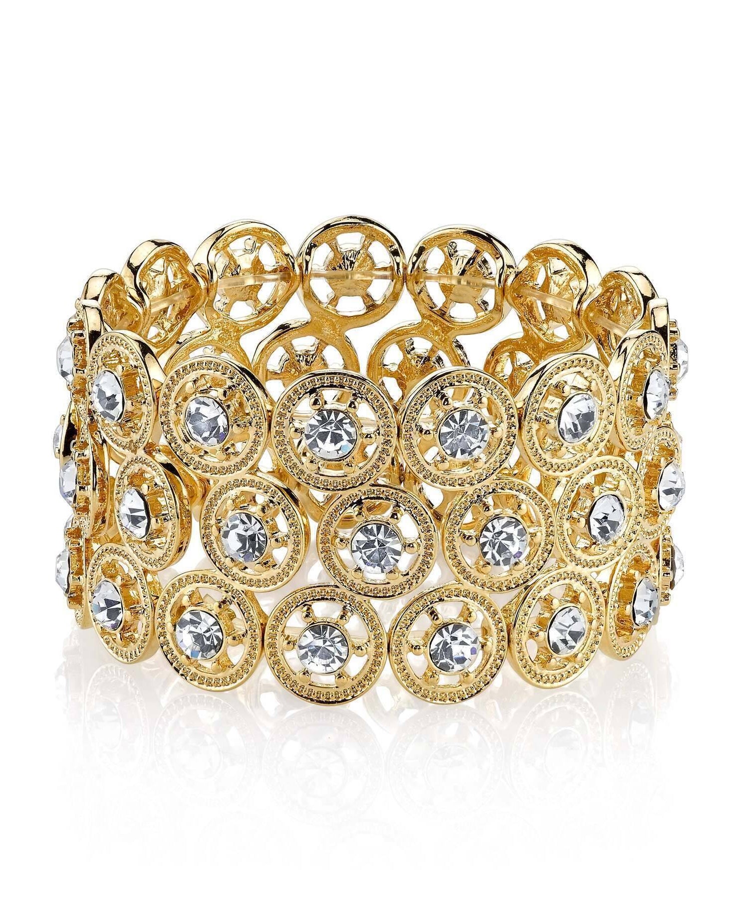2028 Jewelry Round Spoked Crystal Stretch Bracelet