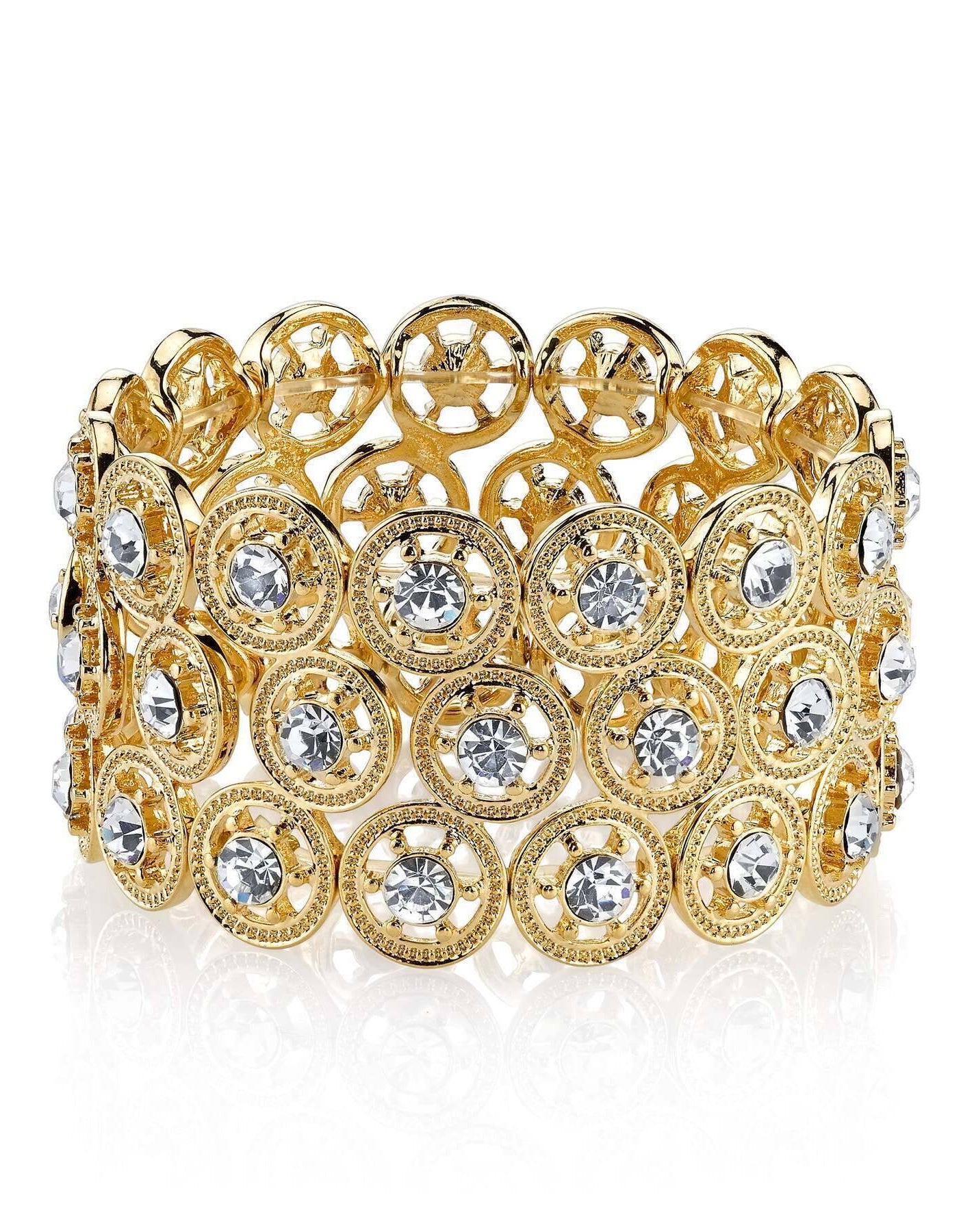 2028 Jewelry Round Spoked Crystal Stretch Bracelet