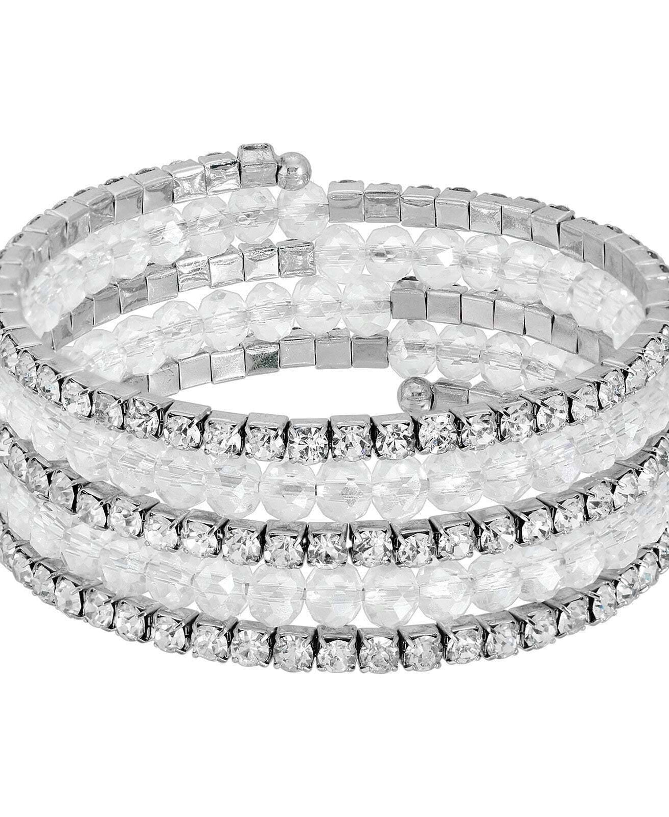 2028 Jewelry Crystal Rich Cut and Rhinestone Coil Bracelet