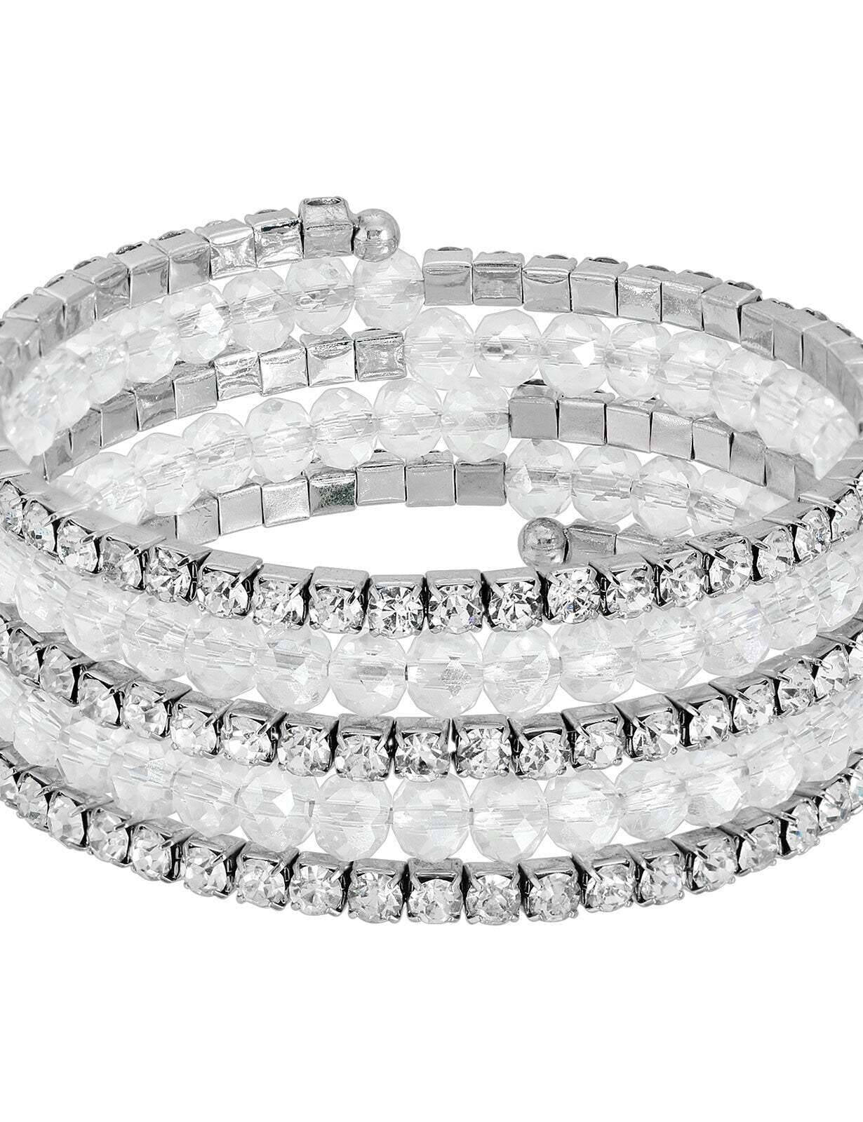 2028 Jewelry Crystal Rich Cut and Rhinestone Coil Bracelet