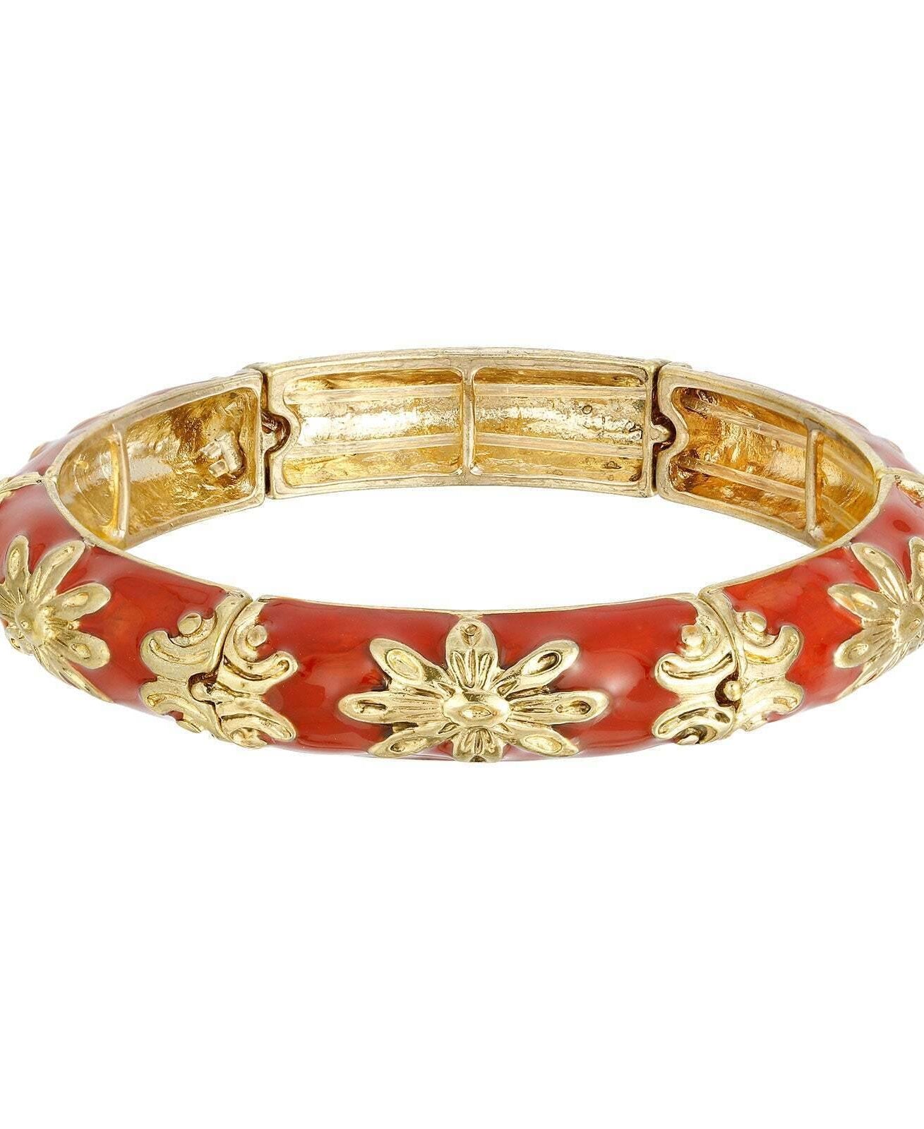 1928 Jewelry Floral Enamel Stretch Bracelet