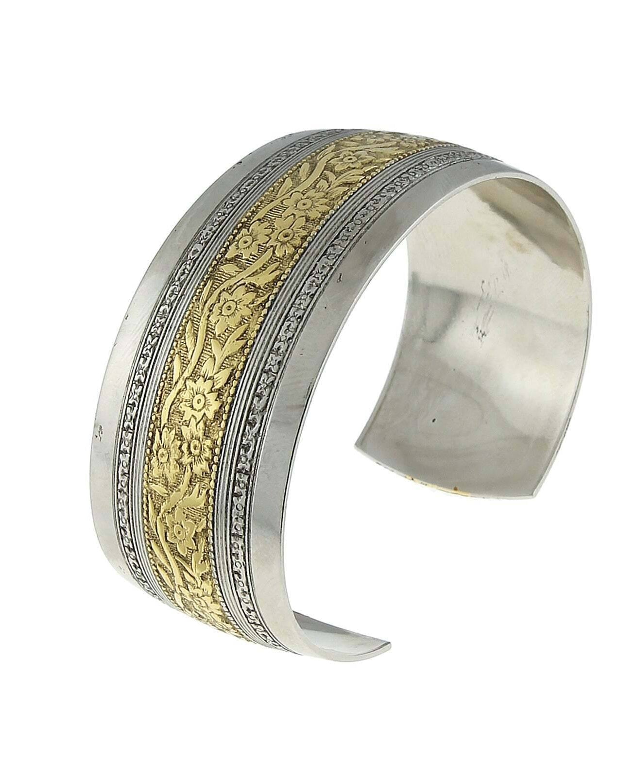 1928 Jewelry Two Tone Floral Cuff Bracelet