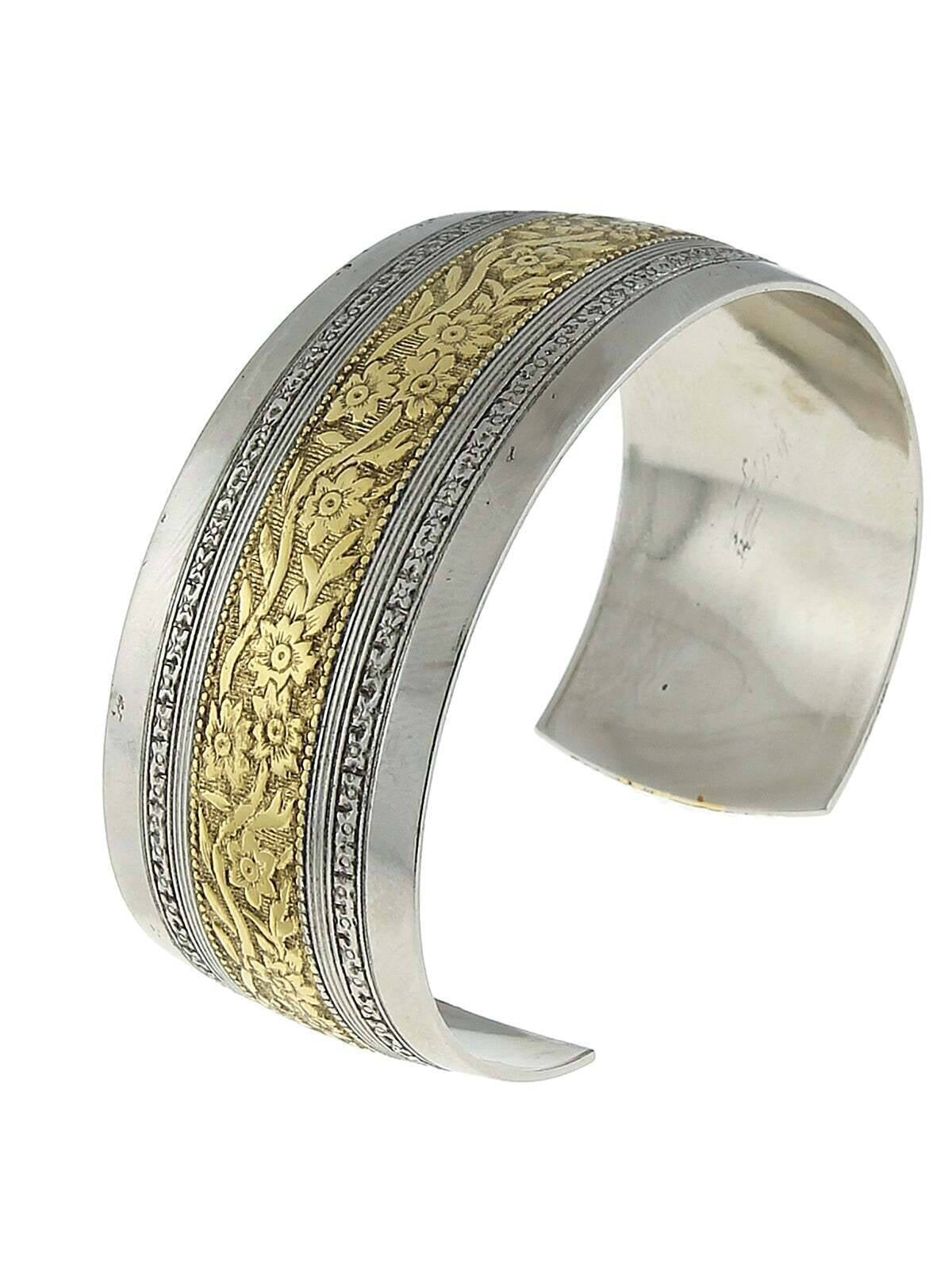 1928 Jewelry Two Tone Floral Cuff Bracelet