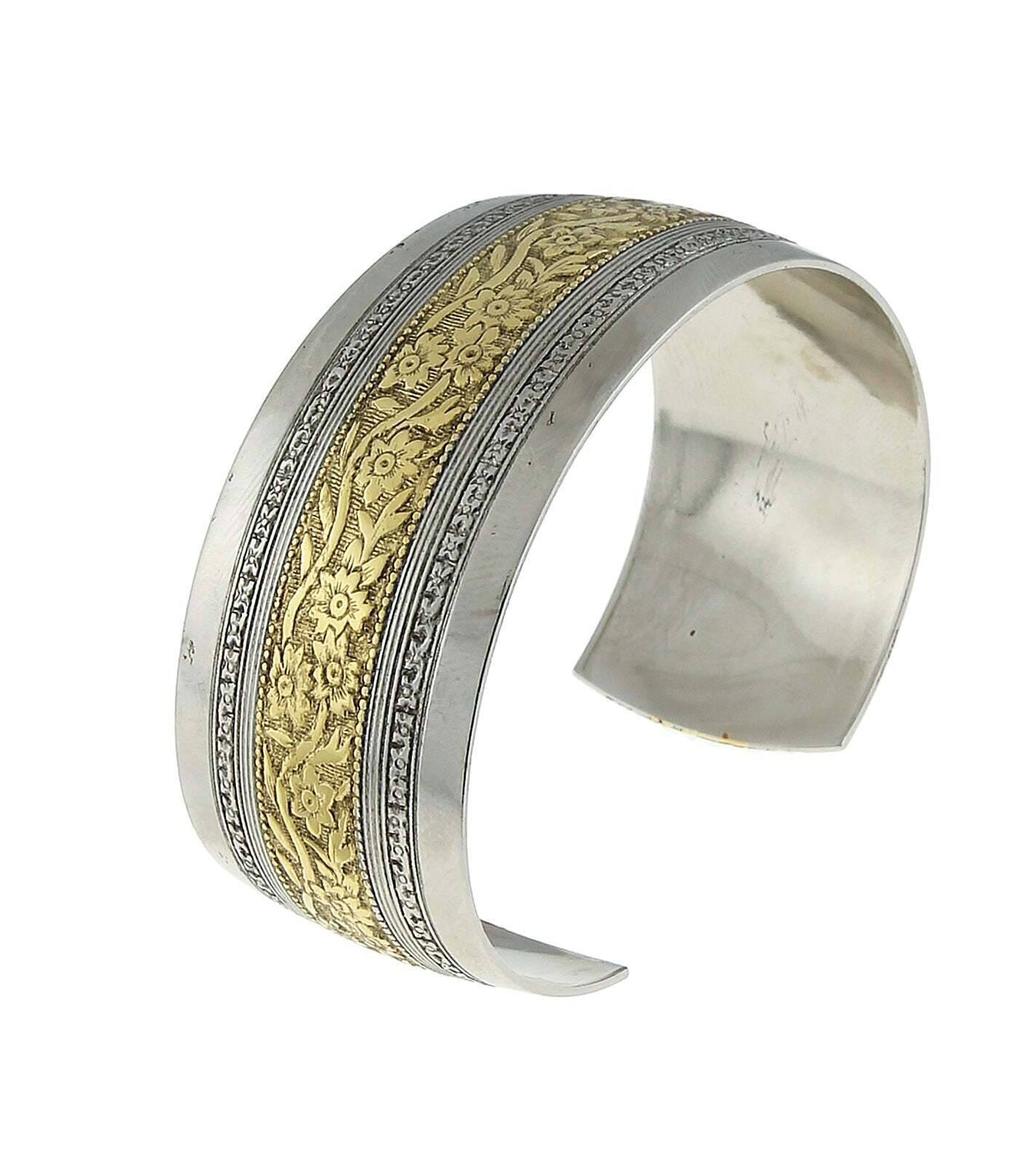 1928 Jewelry Two Tone Floral Cuff Bracelet