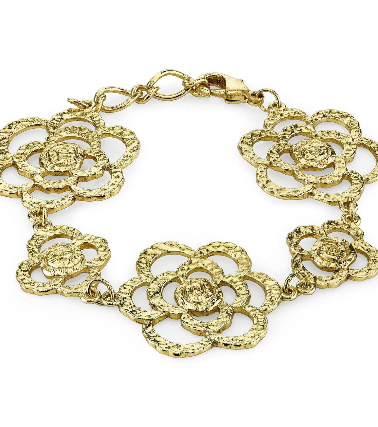 1928 Jewelry Gold Hammered Flower Bracelet