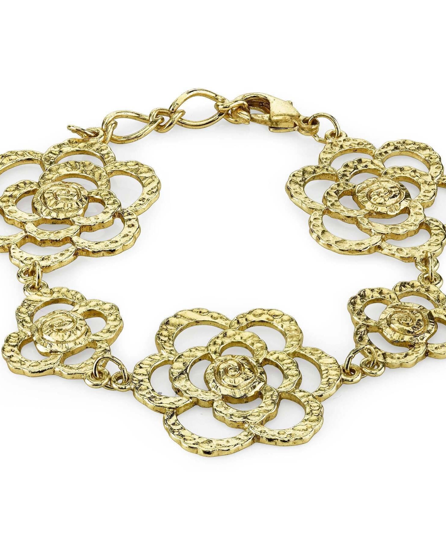1928 Jewelry Gold Hammered Flower Bracelet