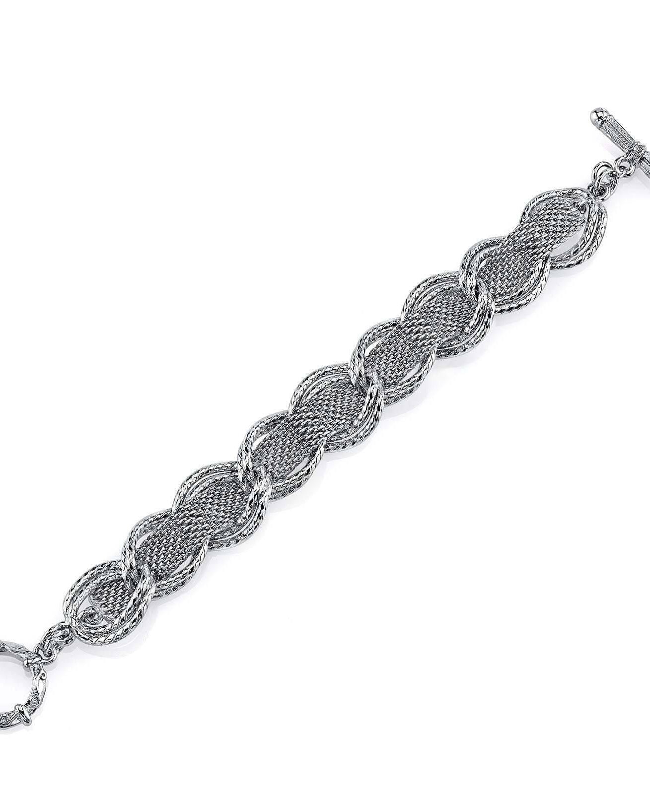 2028 Jewelry Silver Mesh & Link Chain Toggle Bracelet