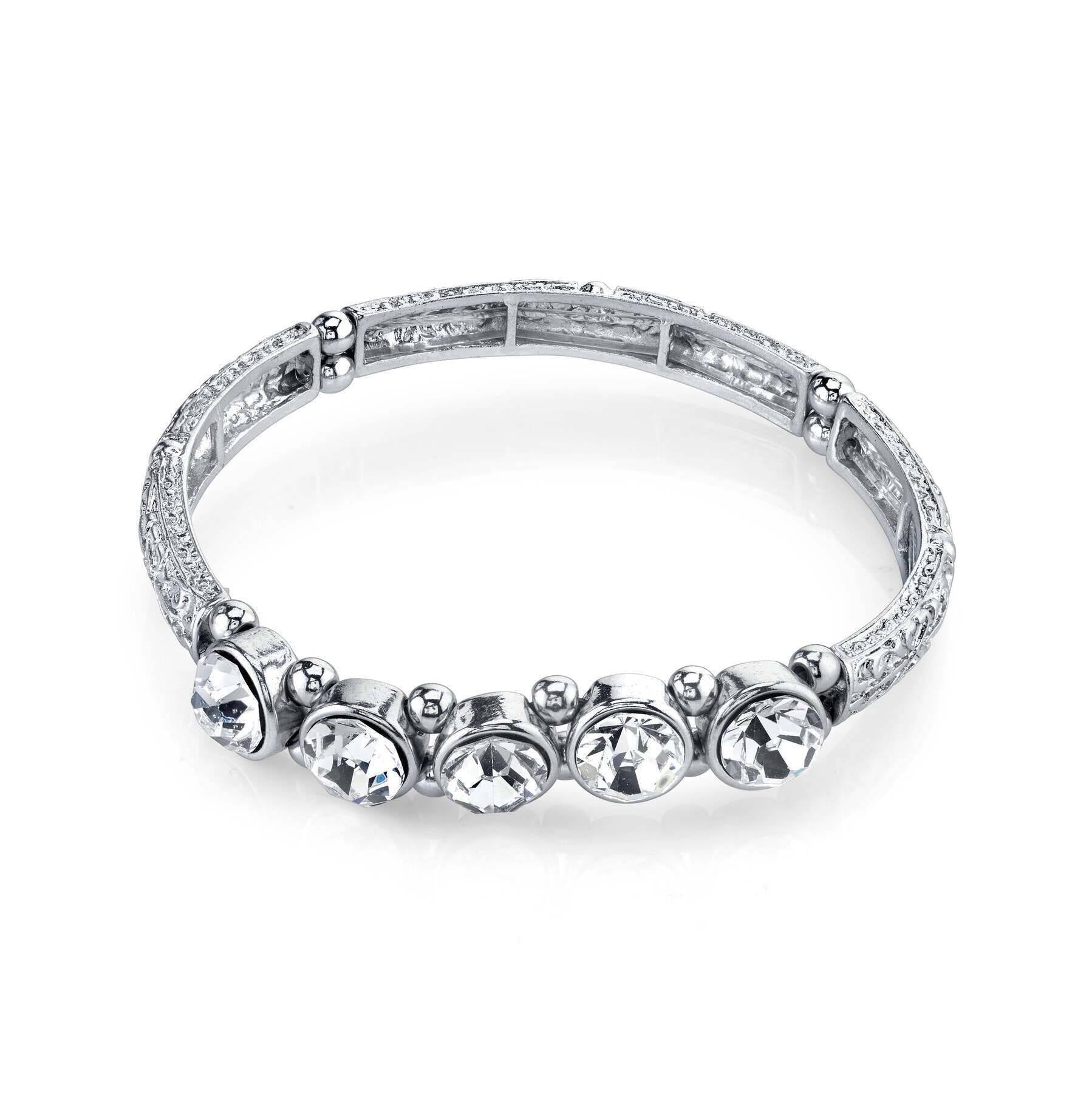 2028 Jewelry Floral Multi Bead And Crystal Stretch Bracelet