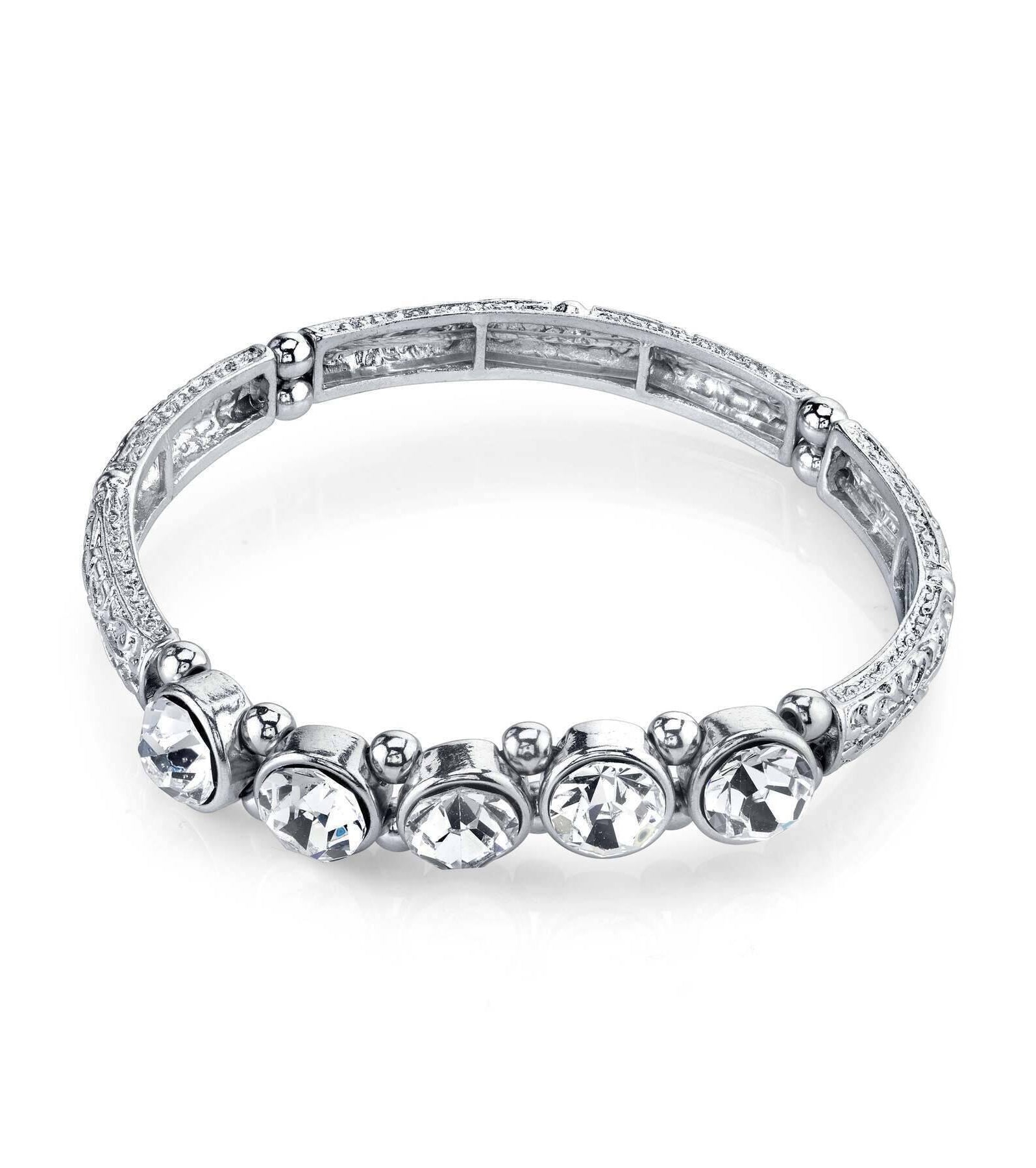 2028 Jewelry Floral Multi Bead And Crystal Stretch Bracelet