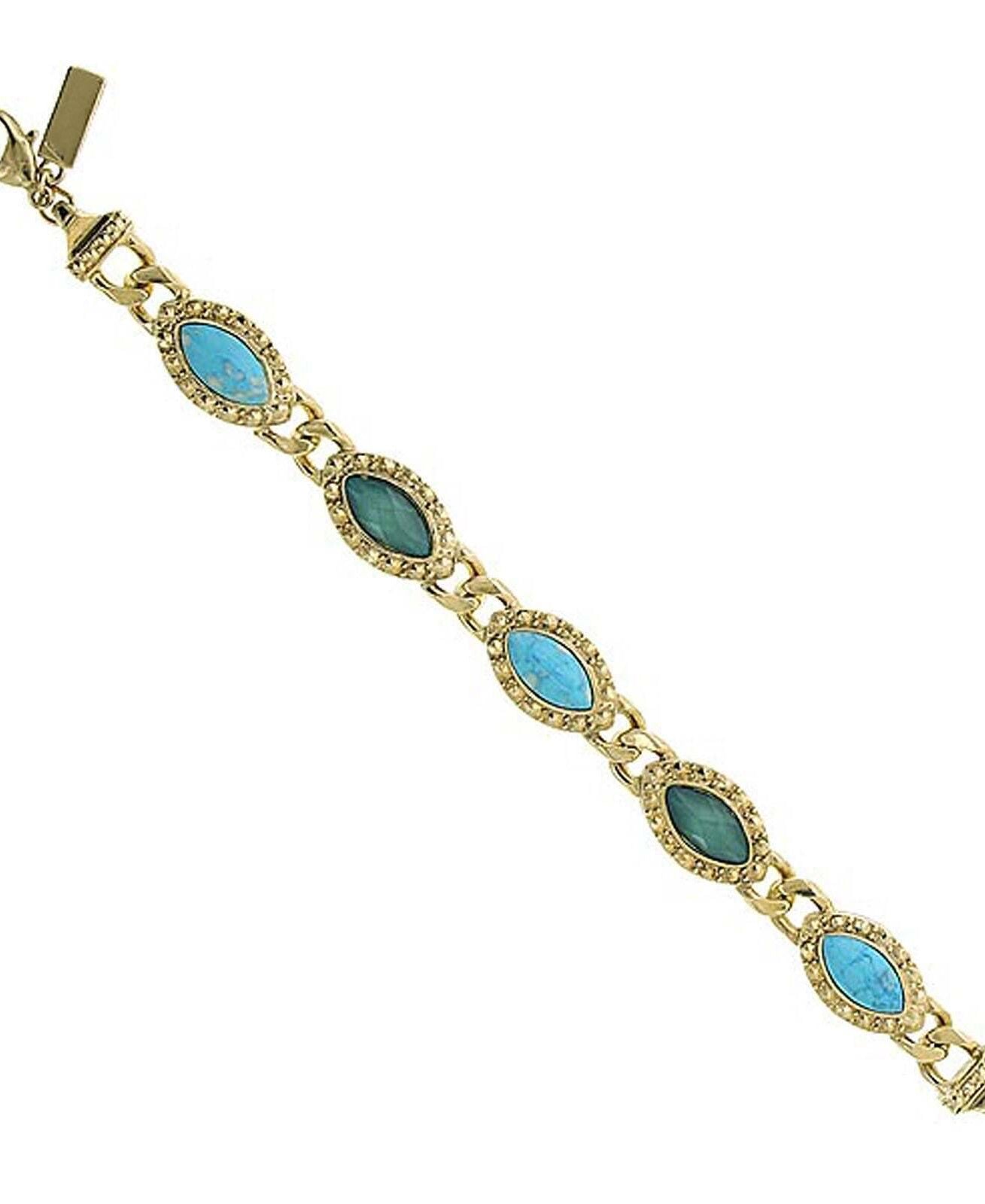 1928 Jewelry Oasis Green & Turquoise Stone Marquise Link Bracelet