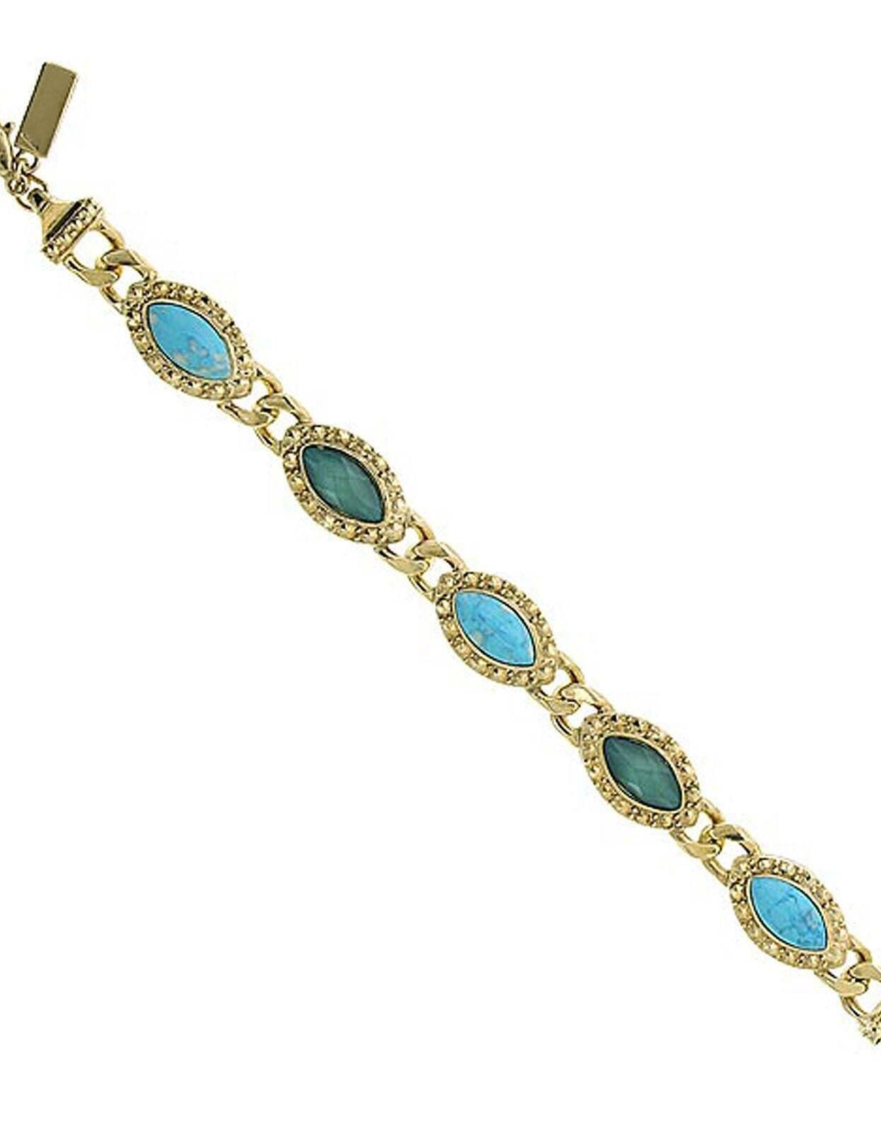 1928 Jewelry Oasis Green & Turquoise Stone Marquise Link Bracelet
