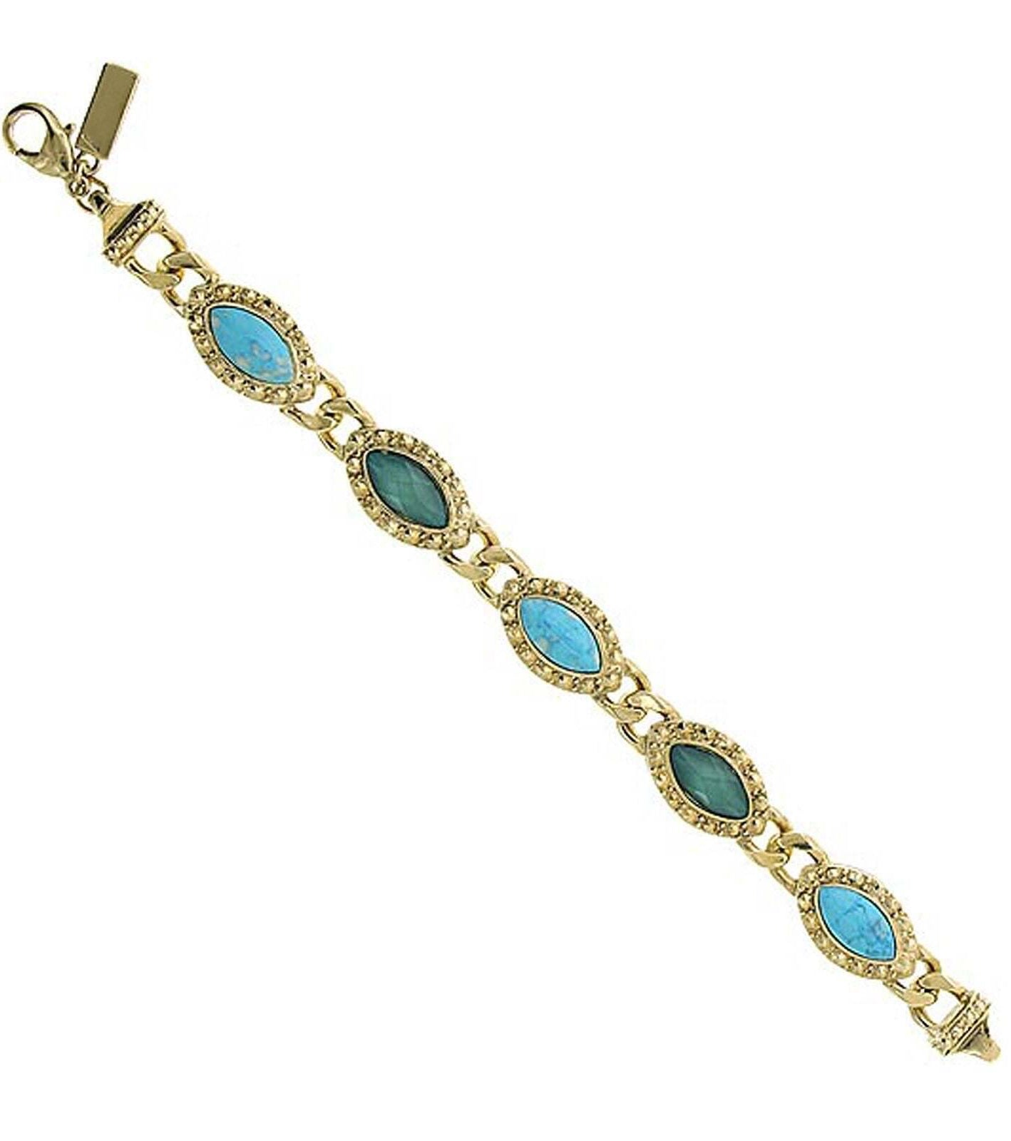 1928 Jewelry Oasis Green & Turquoise Stone Marquise Link Bracelet